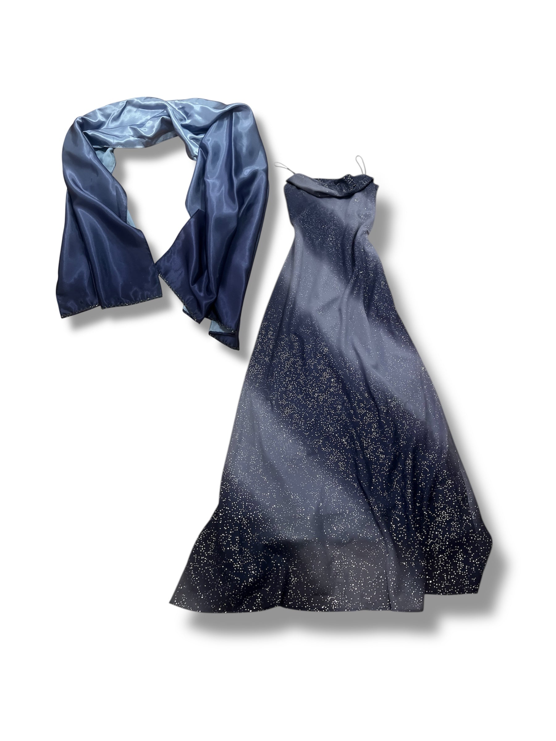 Blue sequin prom homecoming maxi dress size small with shawl included