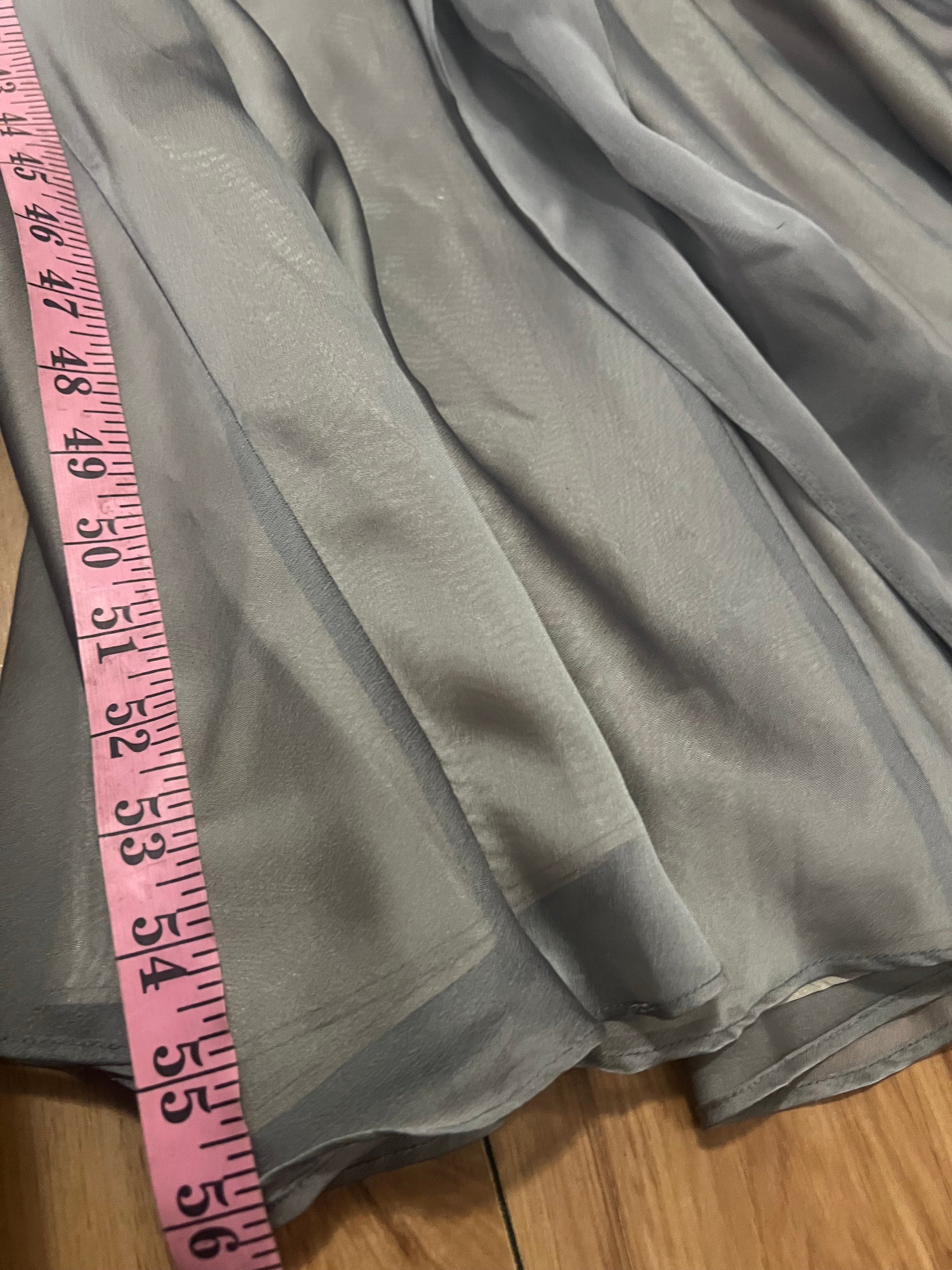 Grey maxi prom homecoming silk dress with babydoll features size 7