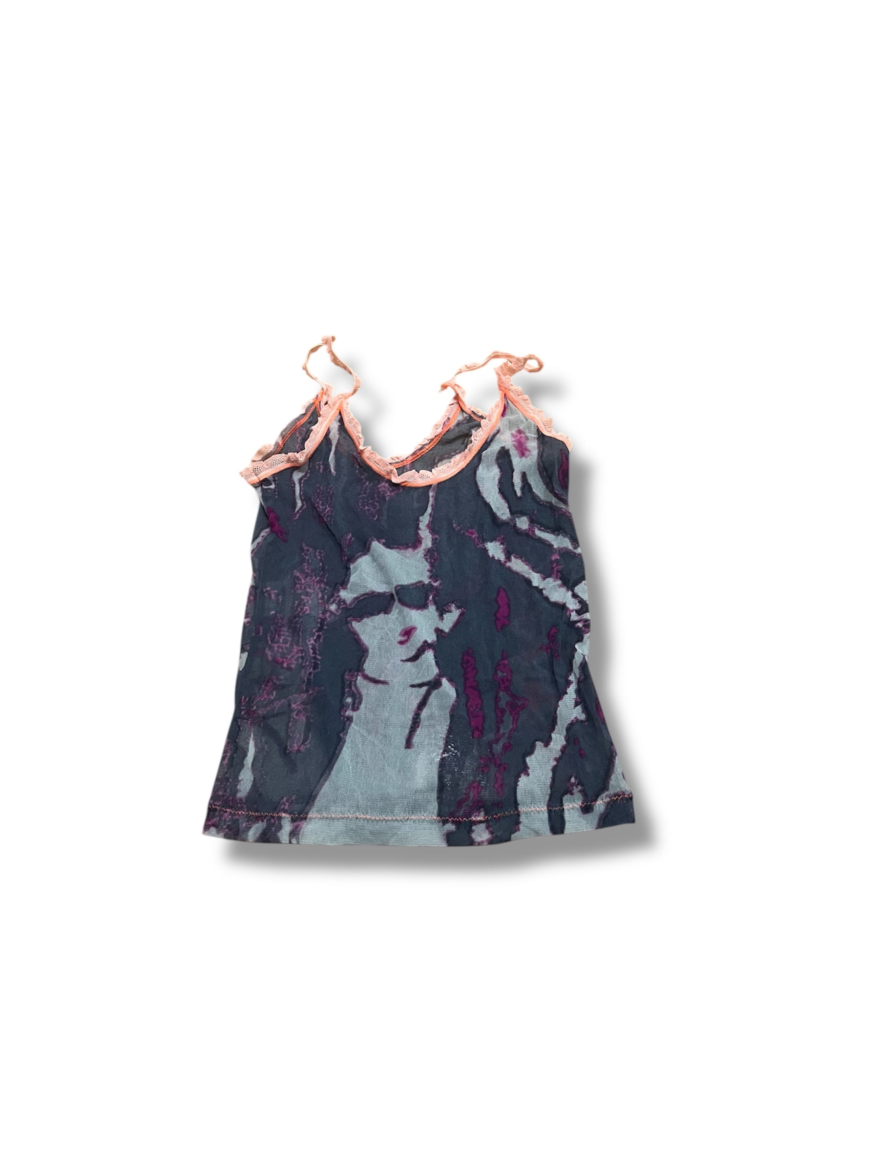 Face mesh frilly cami top size small