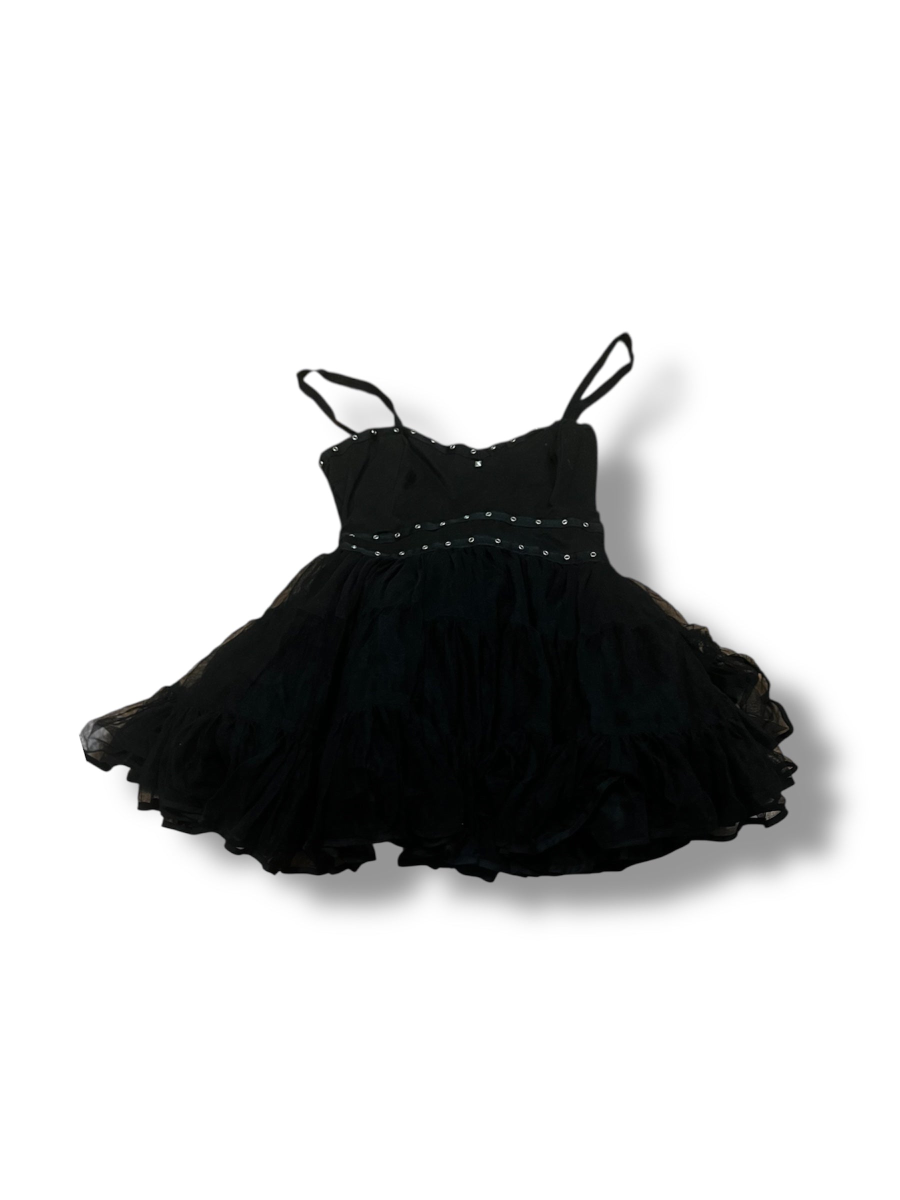 Black studed frilly kinder goth micro dress size Xs