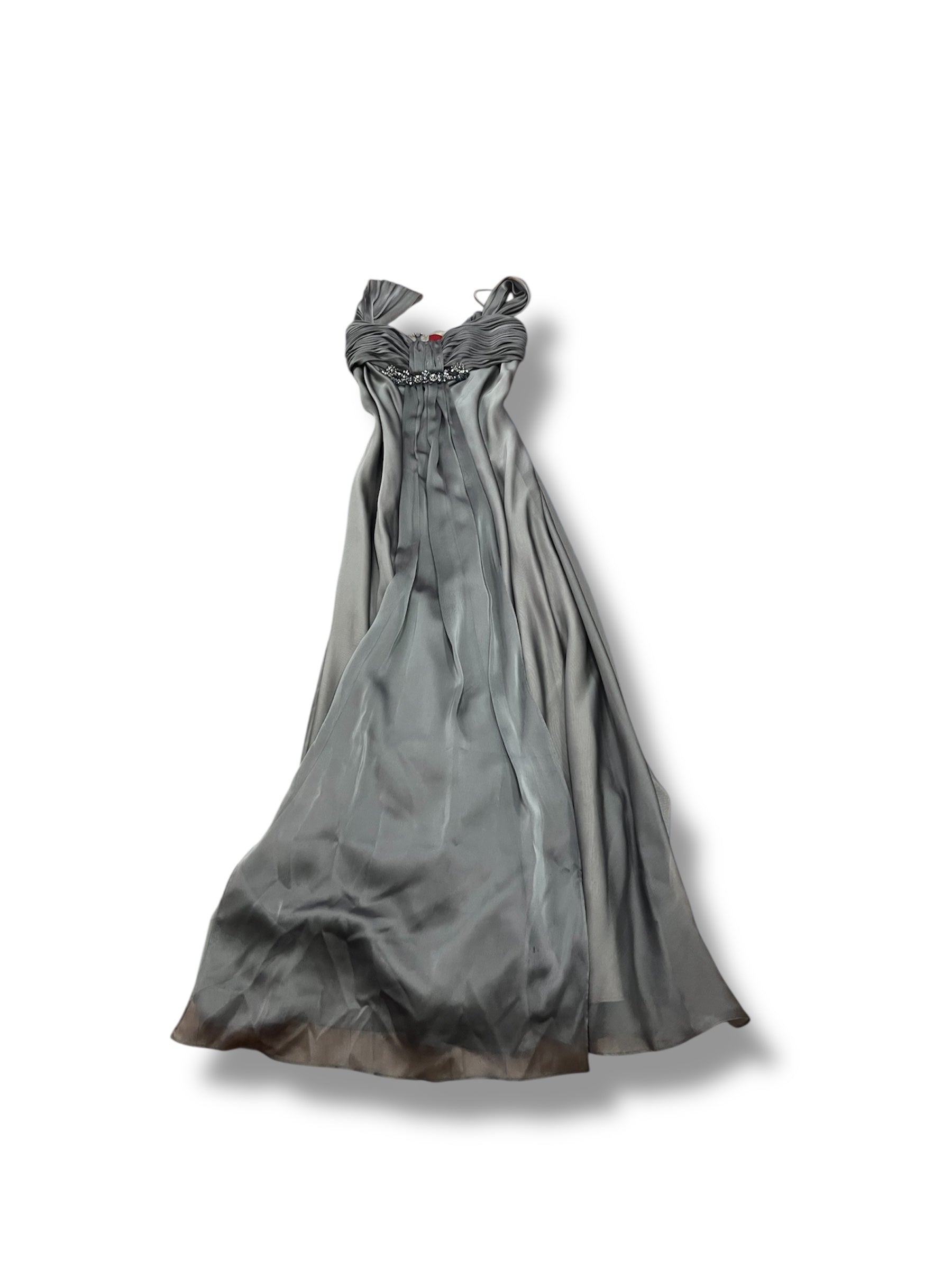 Grey maxi prom homecoming silk dress with babydoll features size 7