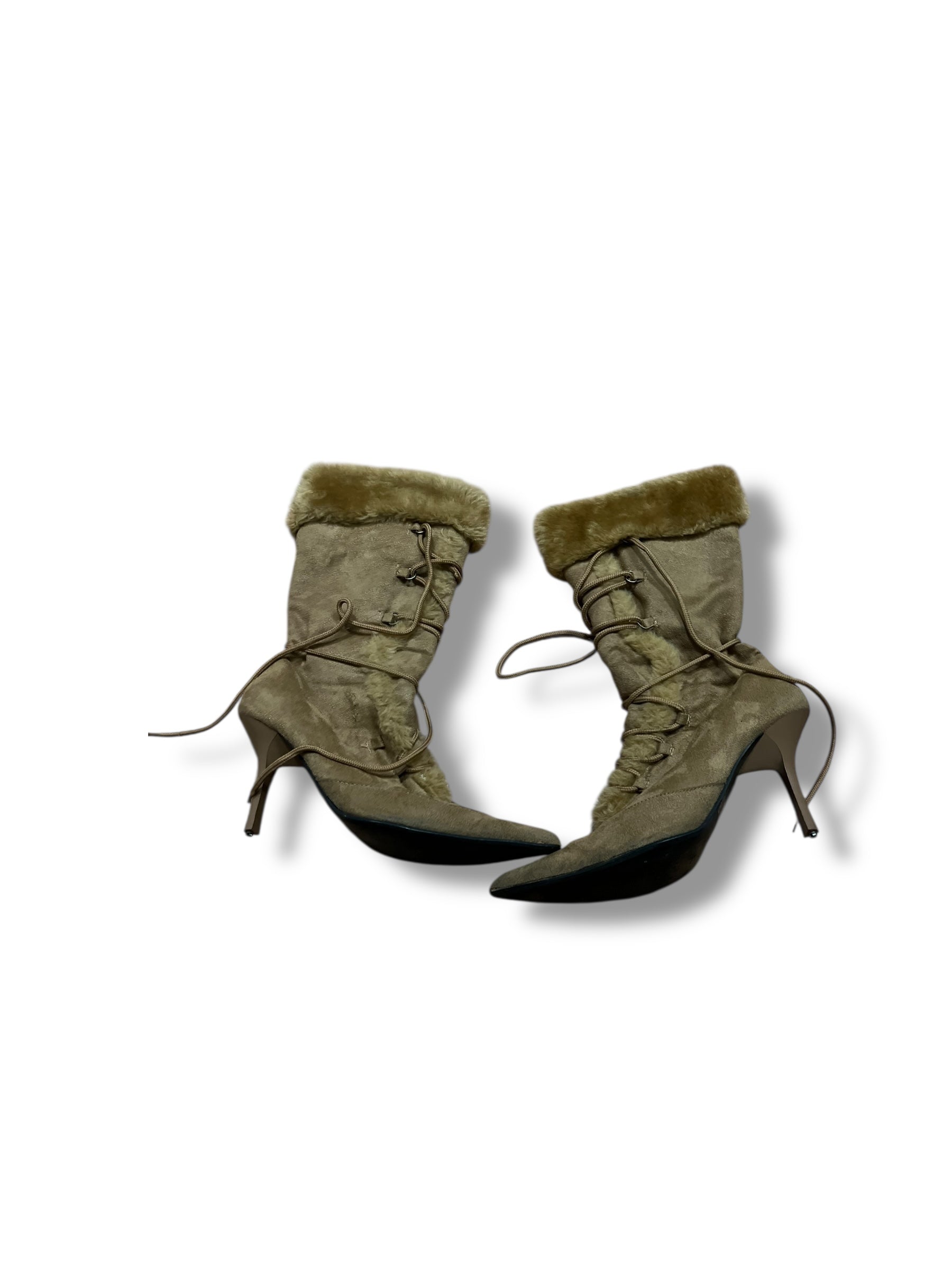 Women’s fur lace up heel boots size 9