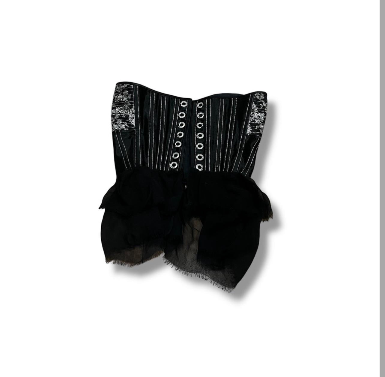 Black embroidered corset top missing lace