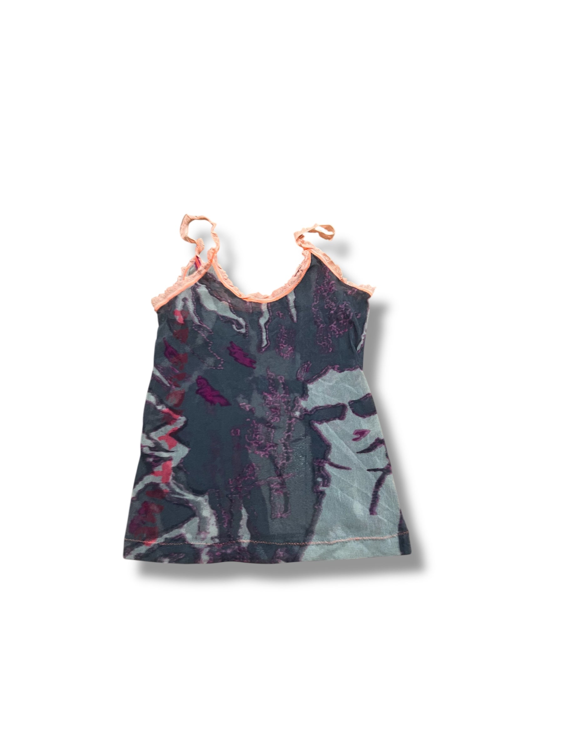Face mesh frilly cami top size small