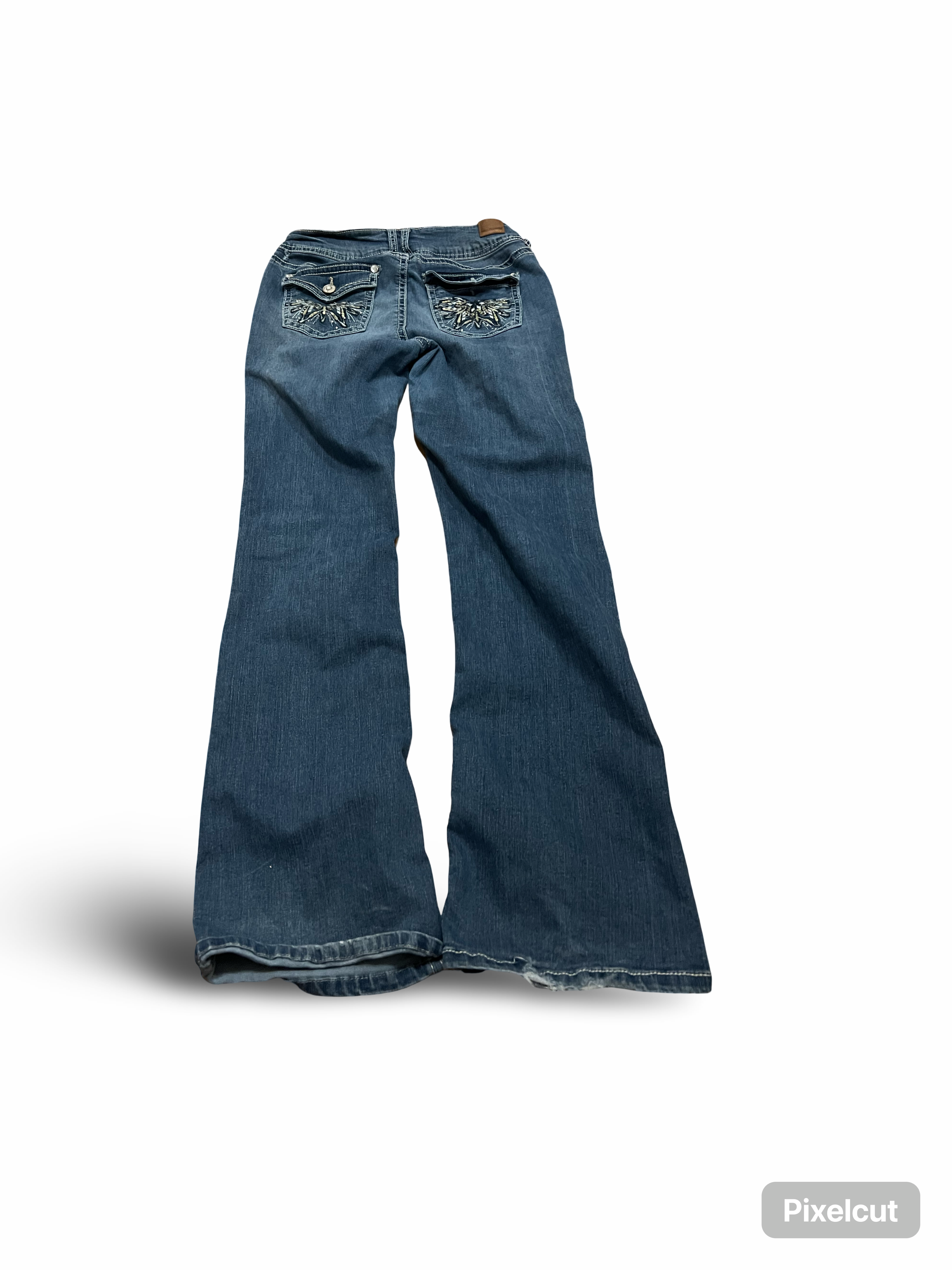 Embroidered low rise flare jeans with contrast size 8