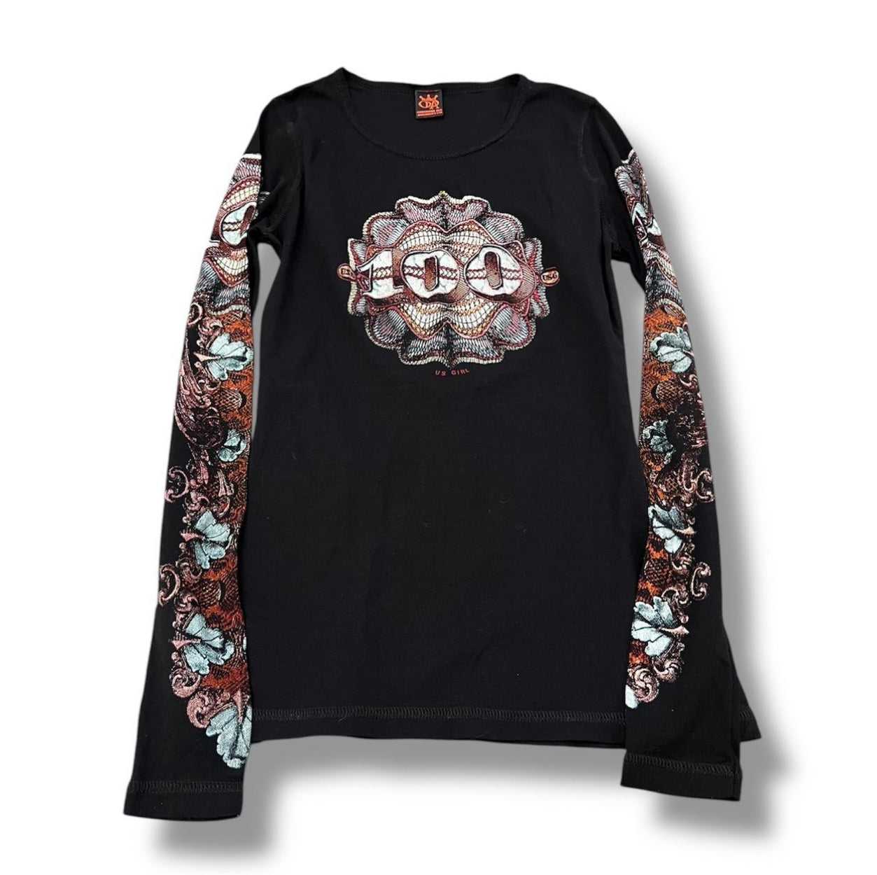 Black mesh 100 print emo jpg save the queen vibes long sleeev