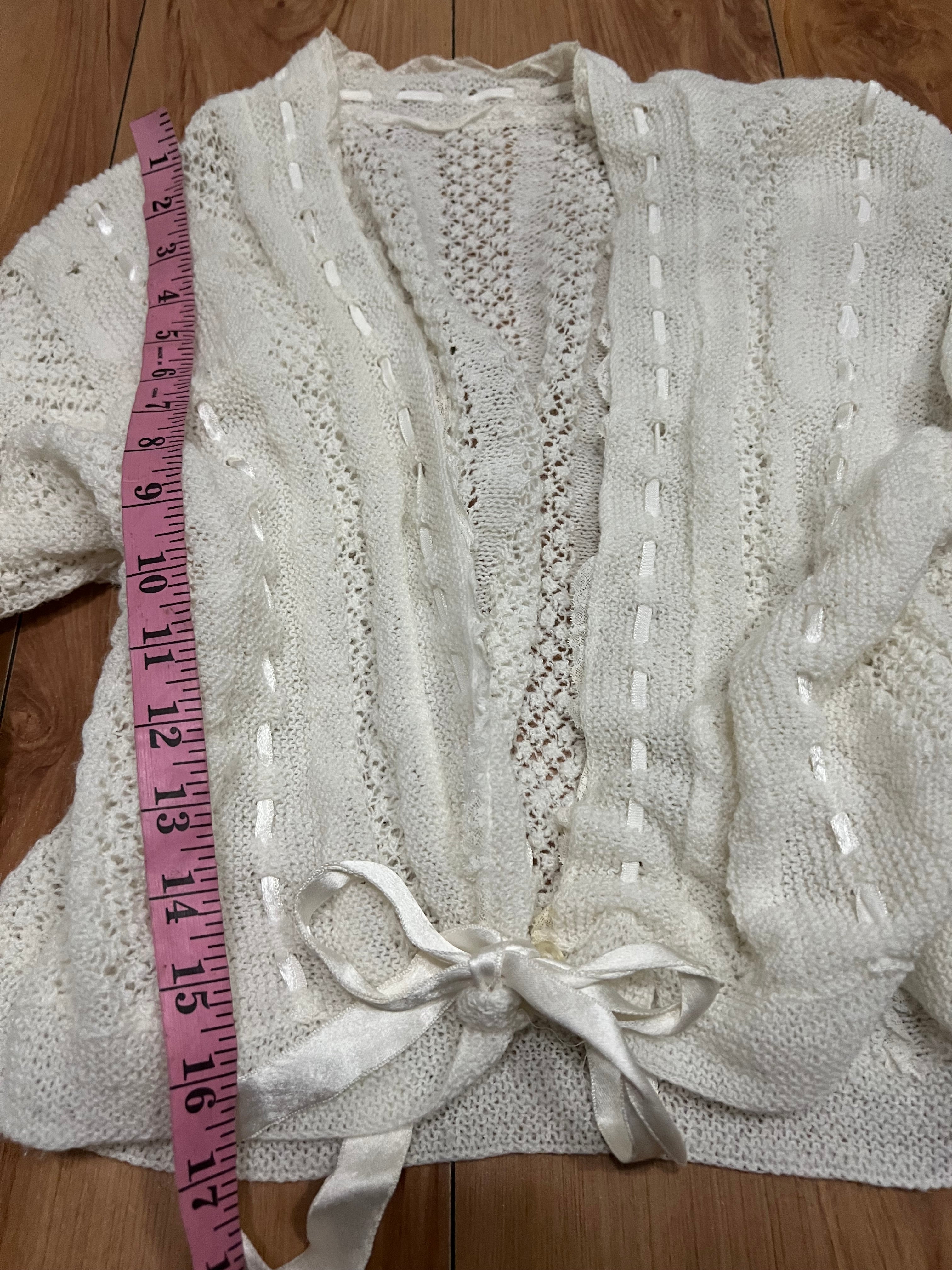 White ribbon light crotchet jacket size medium