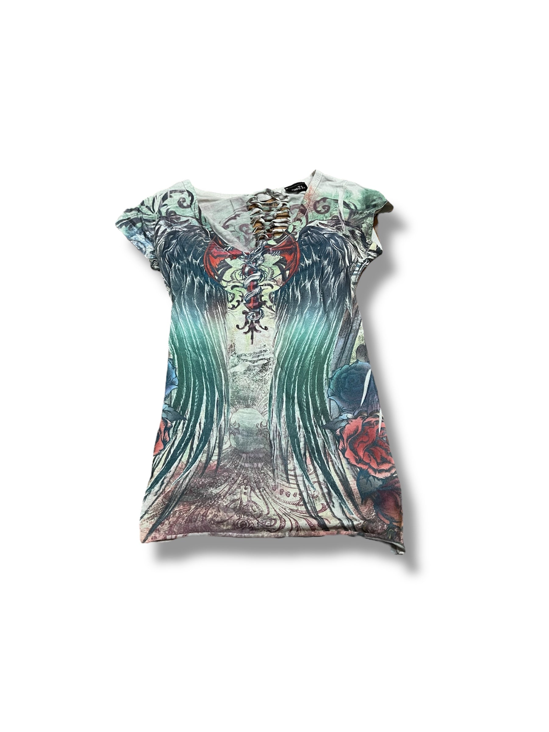 Y2k cyber grunge top colorful size medium