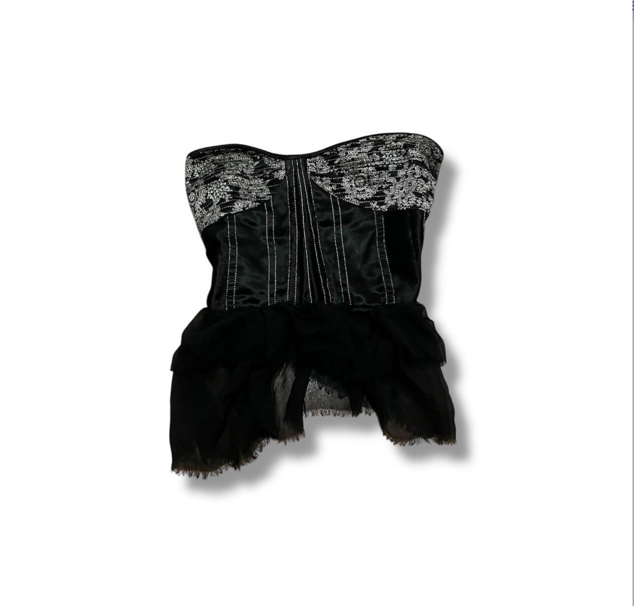Black embroidered corset top missing lace