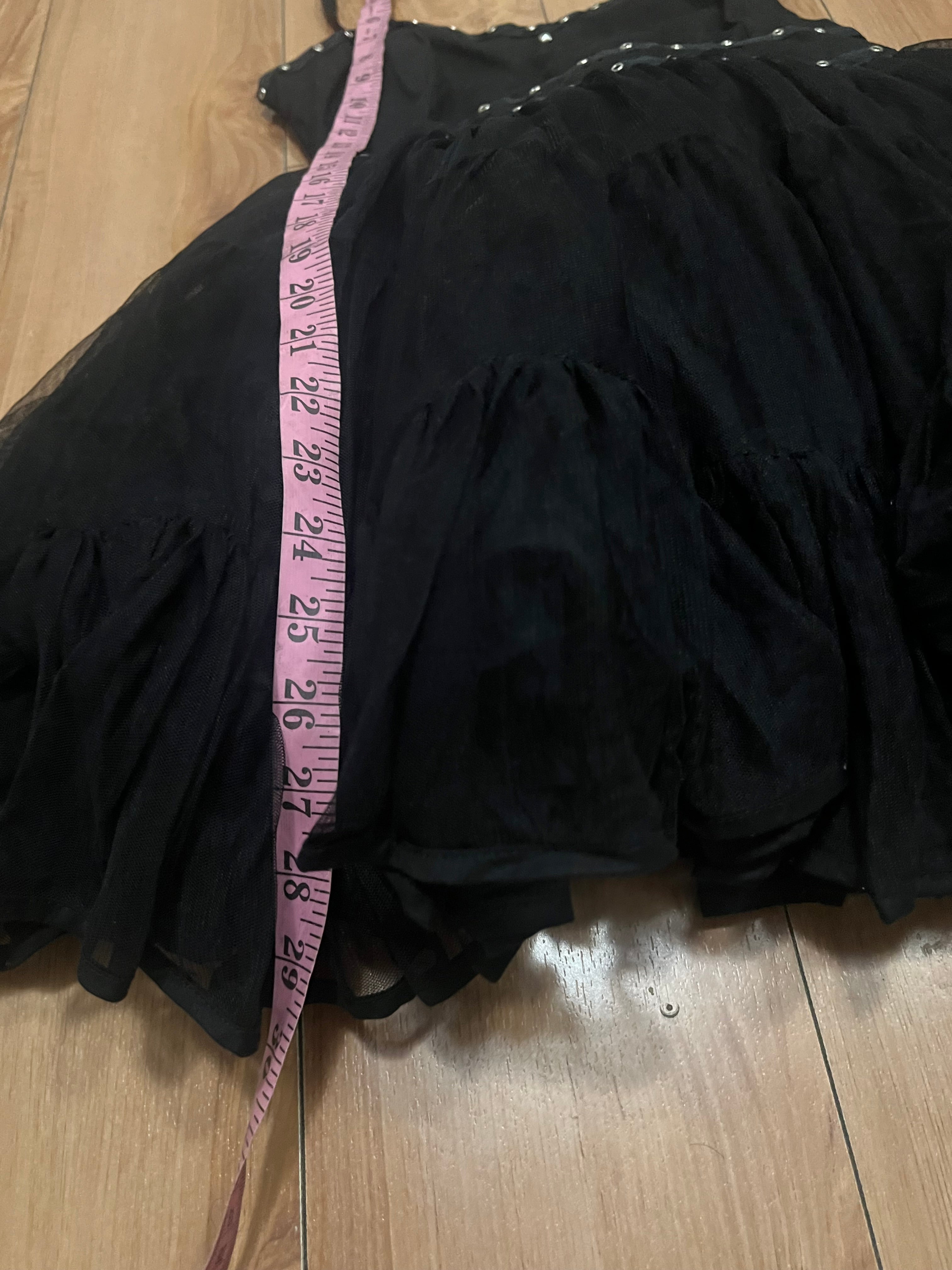 Black studed frilly kinder goth micro dress size Xs