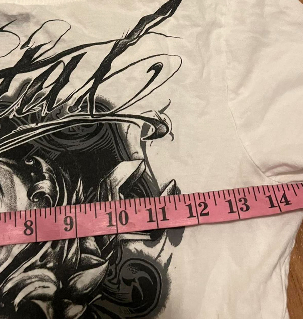 White black metal mulish skull baby tee tagged large fits medium