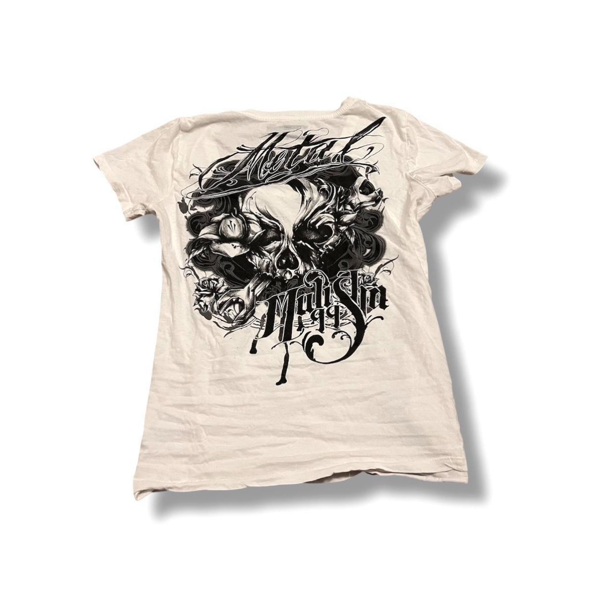 White black metal mulish skull baby tee tagged large fits medium