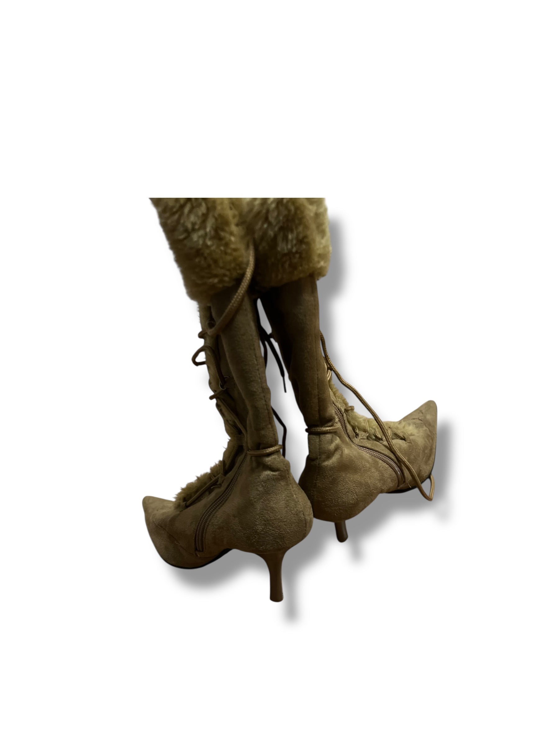 Women’s fur lace up heel boots size 9