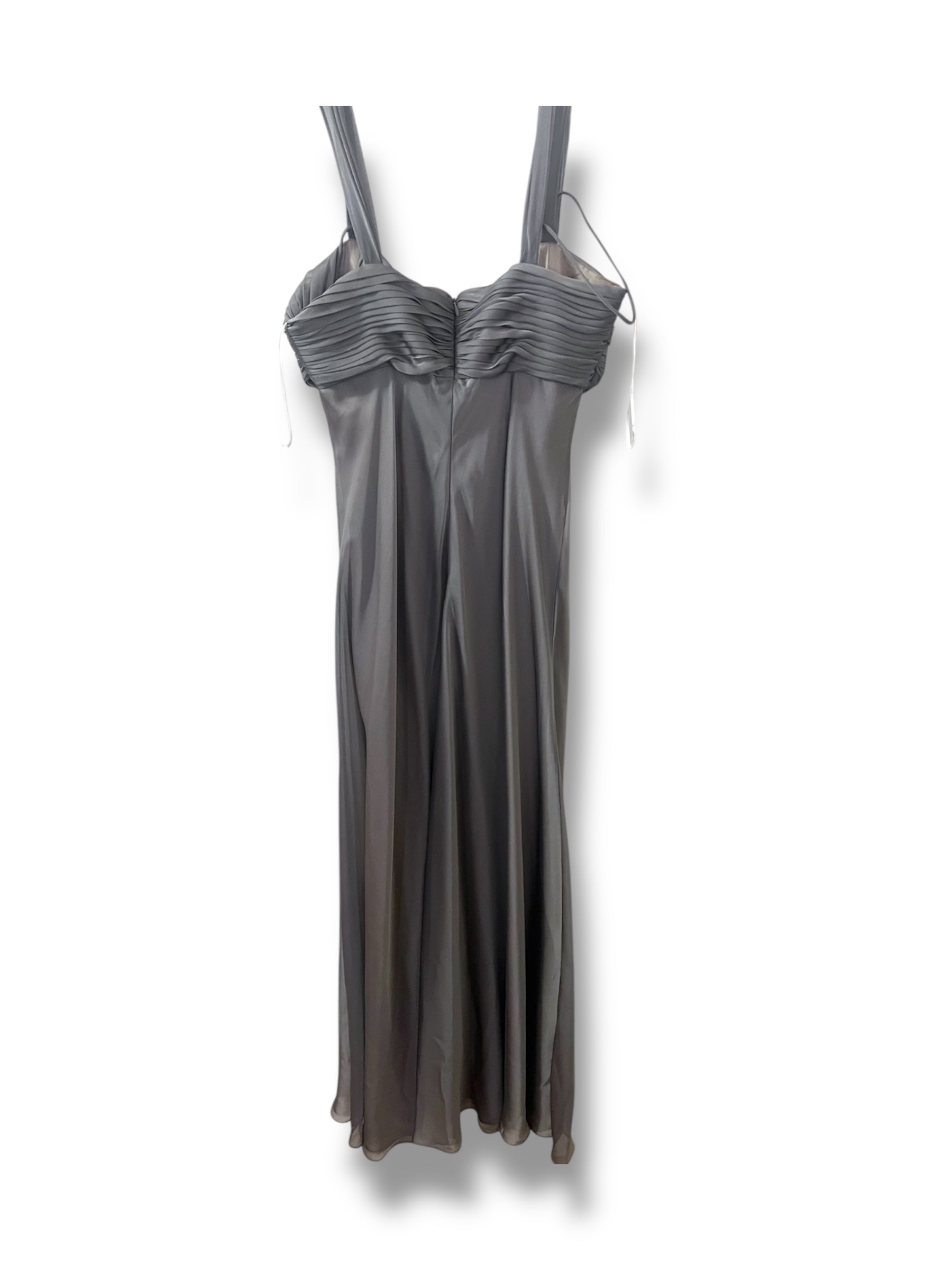 Grey maxi prom homecoming silk dress with babydoll features size 7