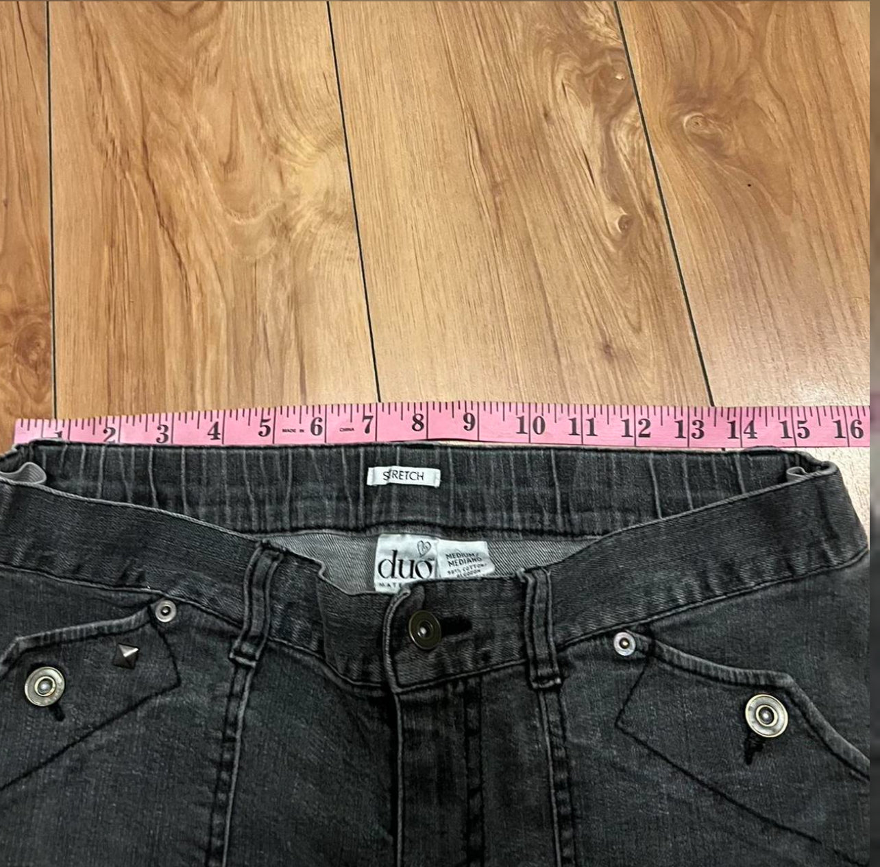 Low rise flare denim studded jeans with cool 90’s fit