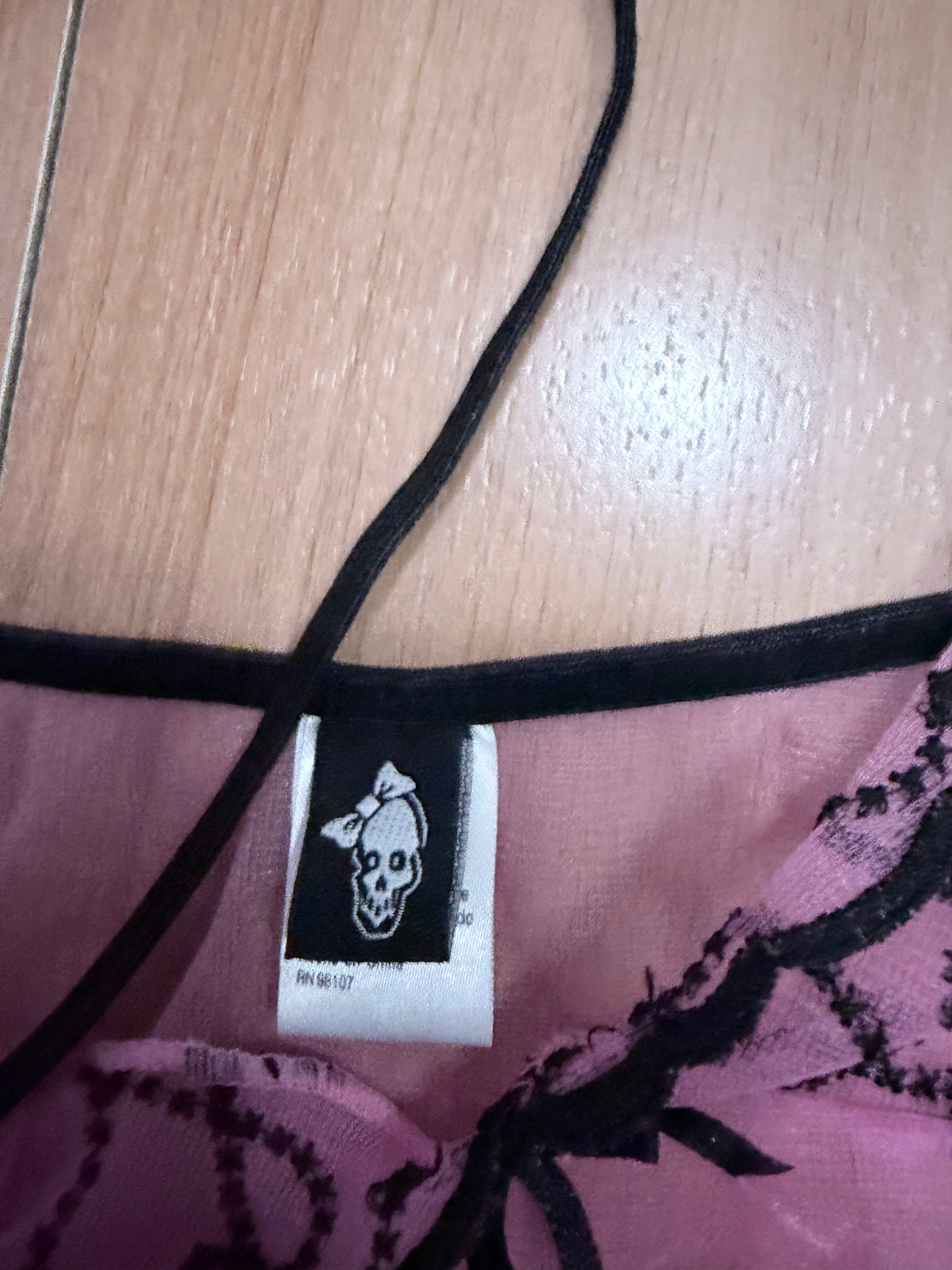 Mall goth vintage hot topic pink black babydoll mesh cami