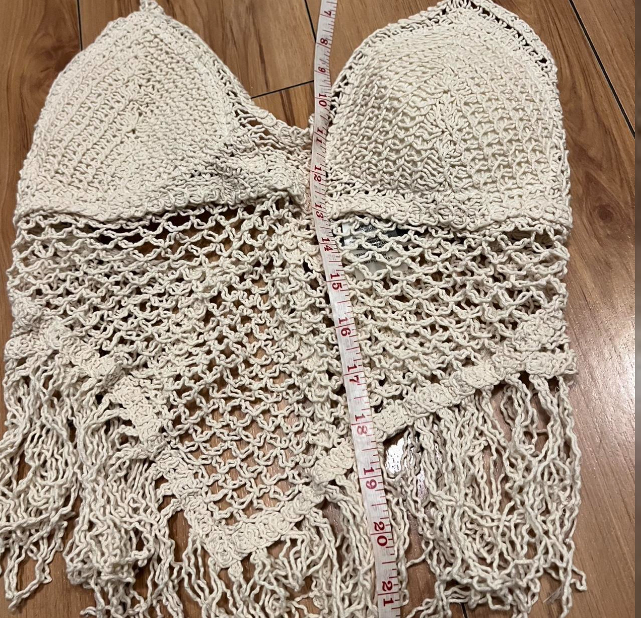 Beige beach halter cami tie top with fringe size small