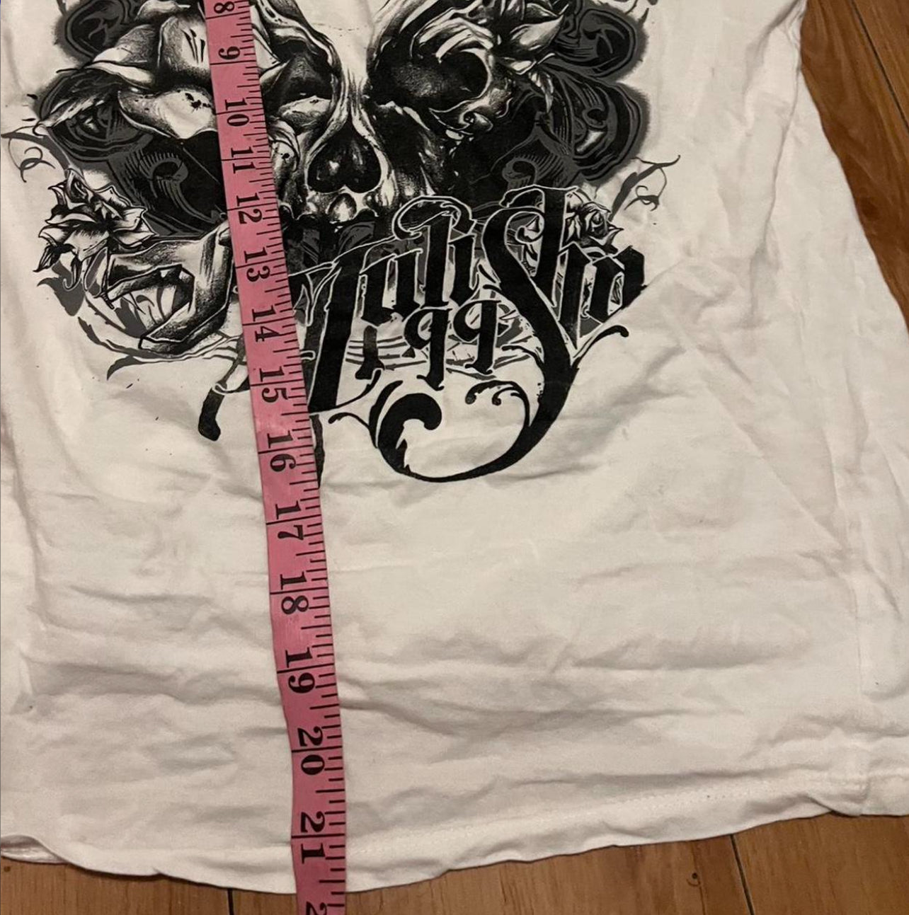 White black metal mulish skull baby tee tagged large fits medium