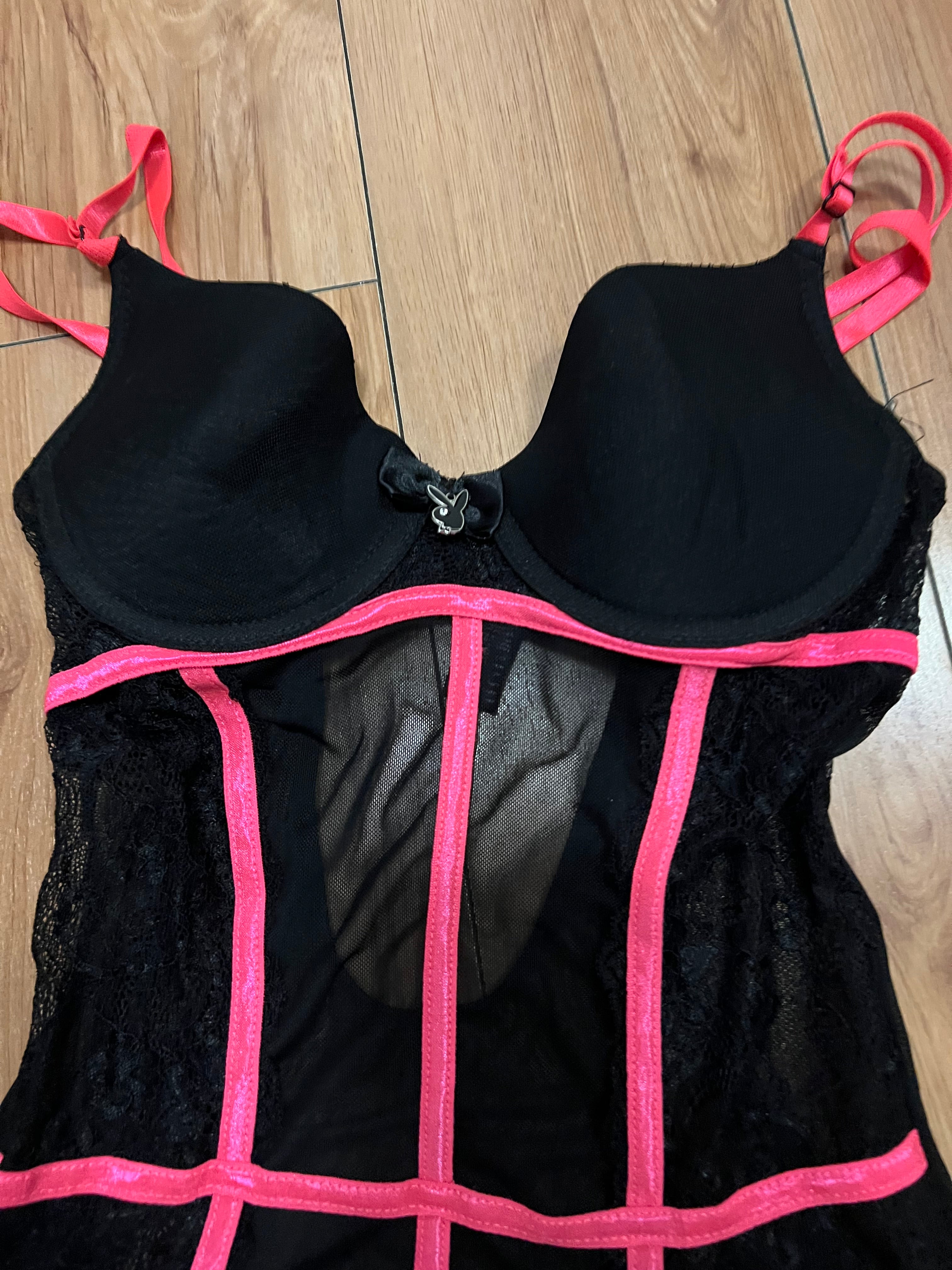 Black pink playboy corset top size small