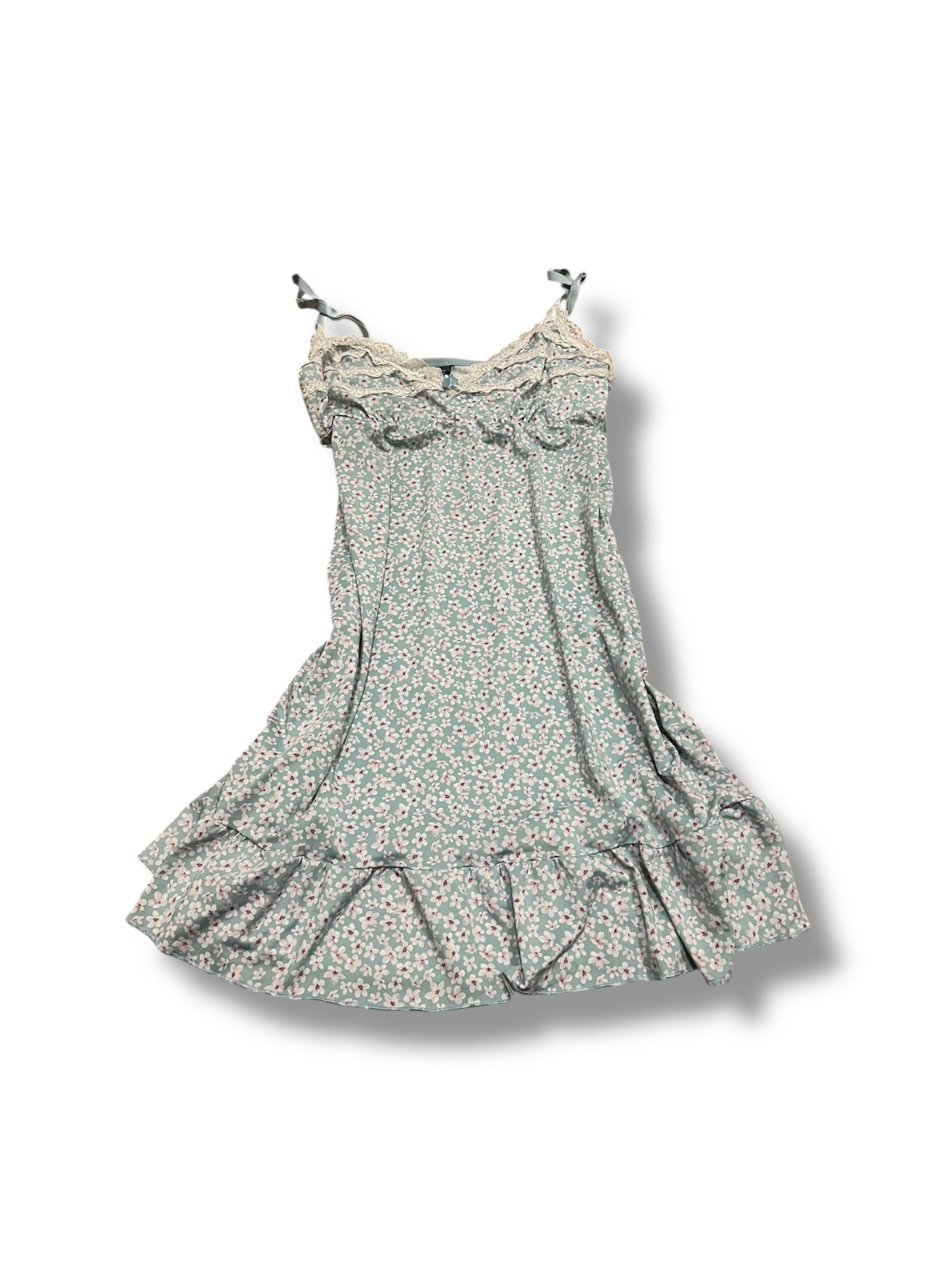 Baby blue white mini slip dress