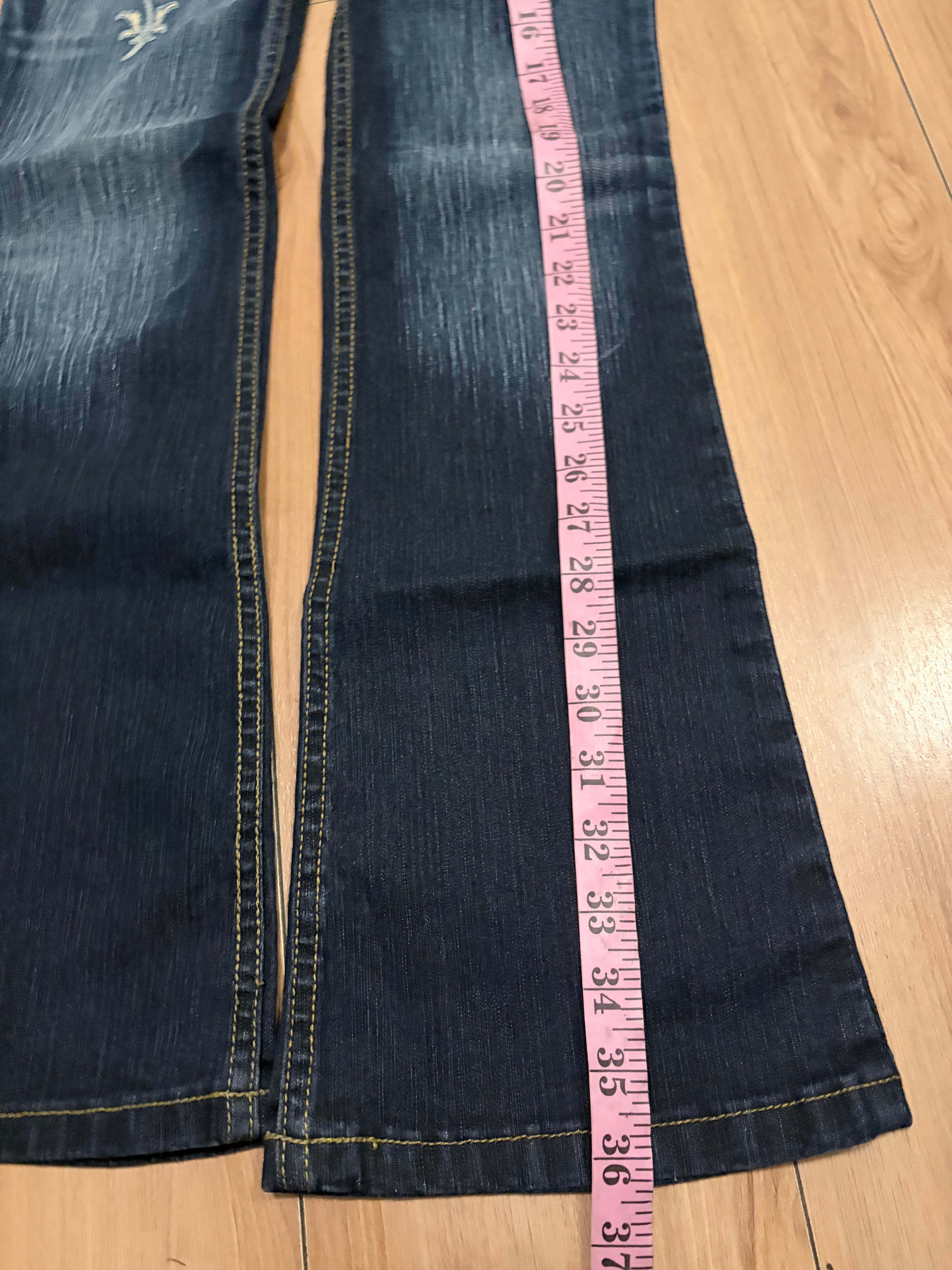 Dark blue floral low rise flare boot jeans size 0 xs grunge