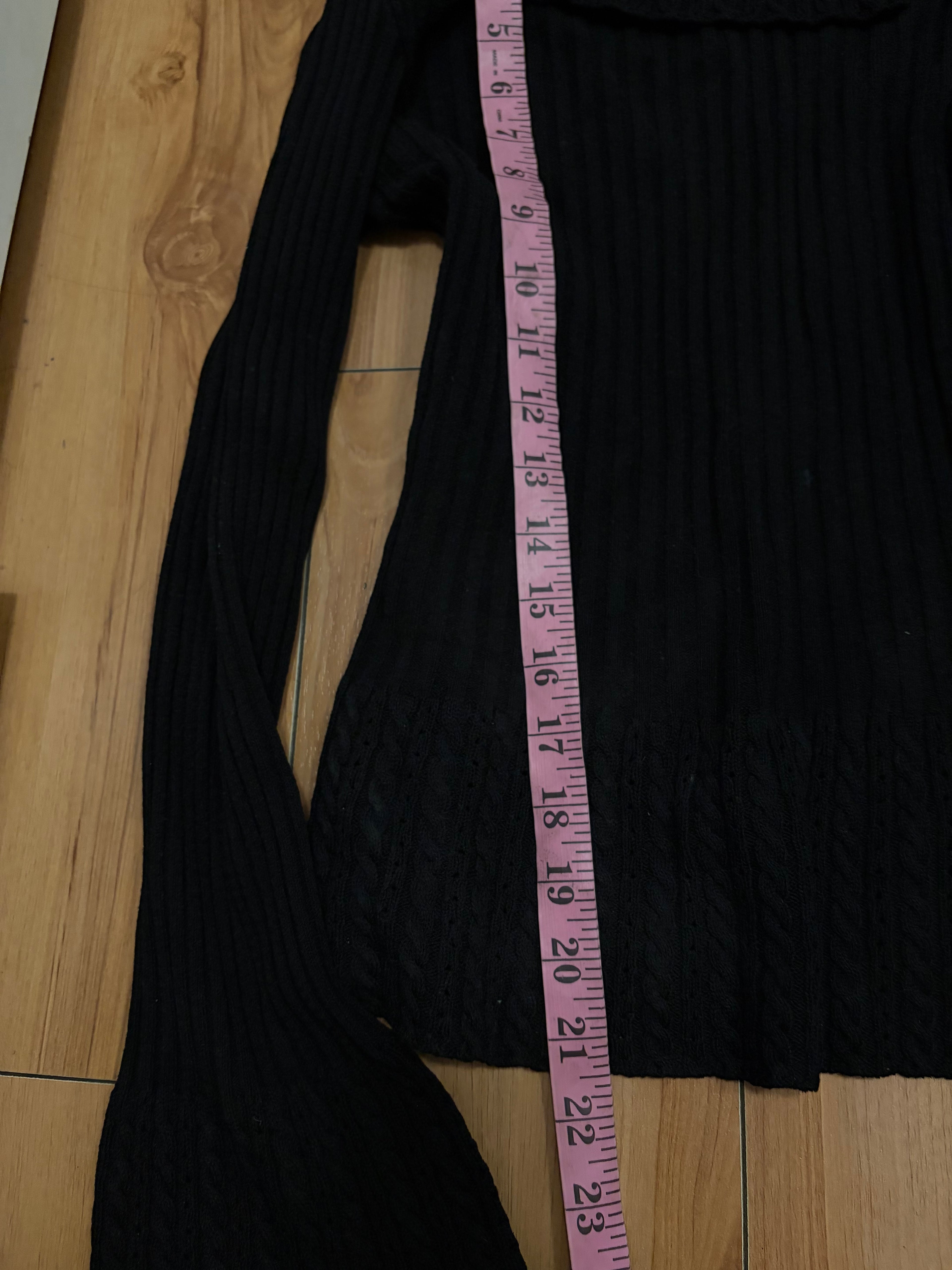 Black knit bell sleeve off the shoulder lace up sweater top