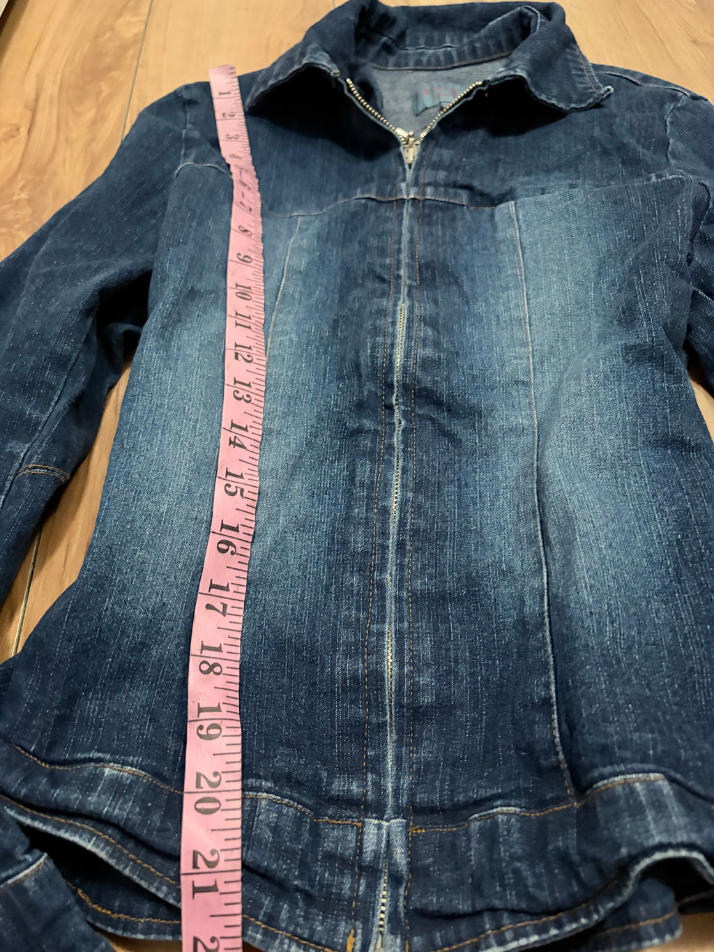 Denim moto jacket with star charm zipper size small