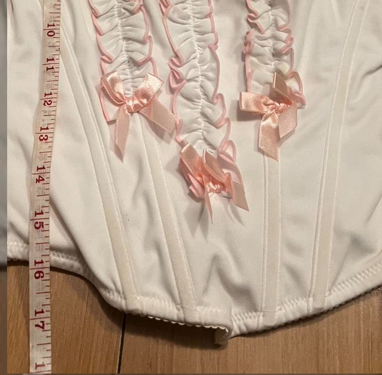 Babydoll pink white corset top milkmaid bow size medium