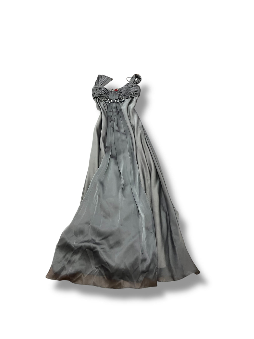 Grey maxi prom homecoming silk dress with babydoll features size 7