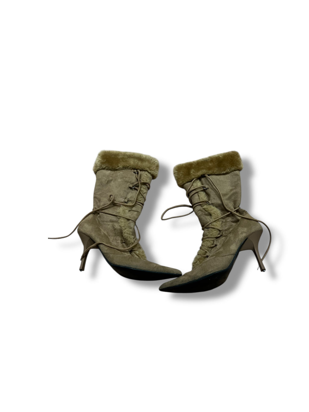 Women’s fur lace up heel boots size 9
