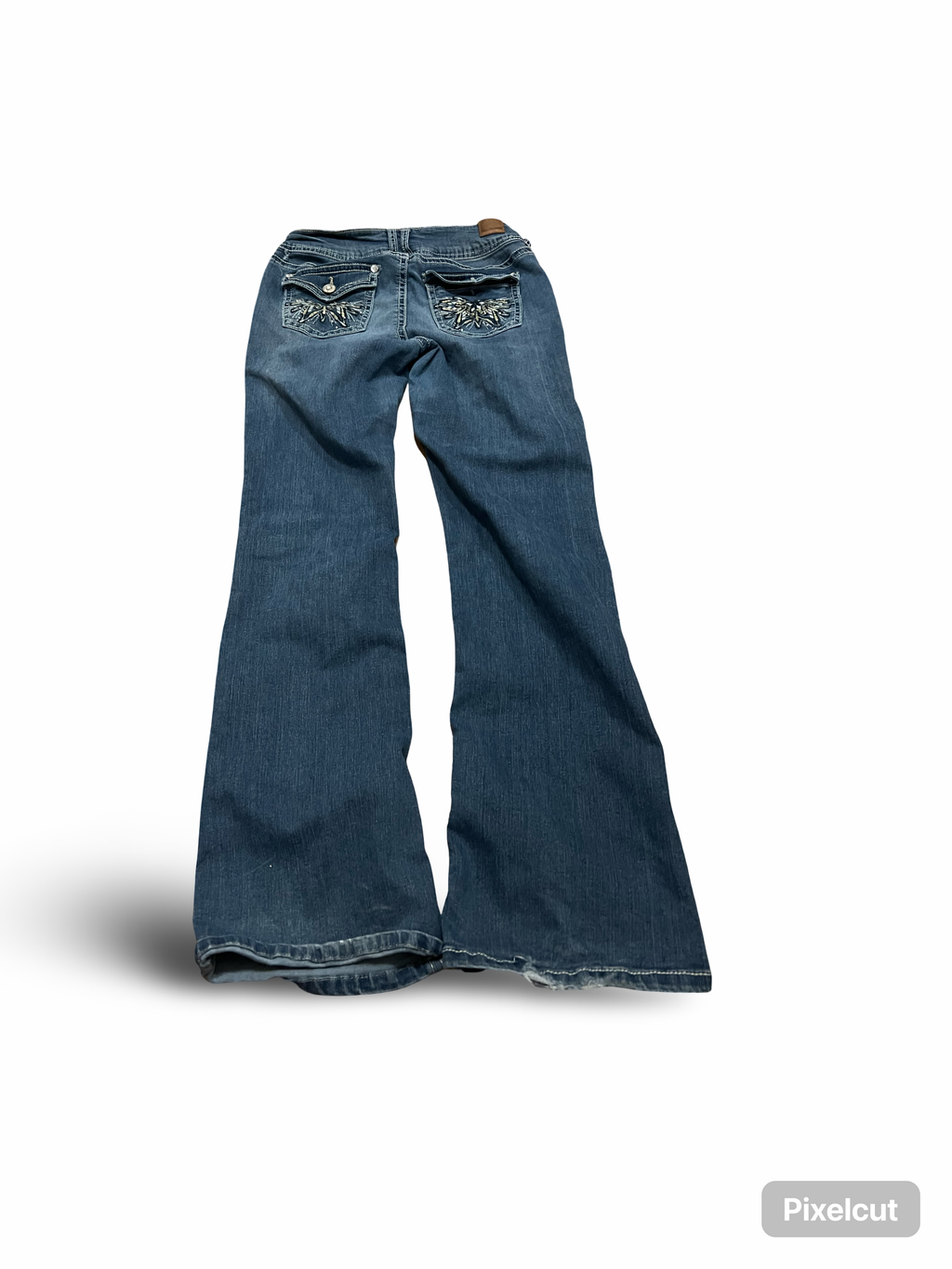 Embroidered low rise flare jeans with contrast size 8