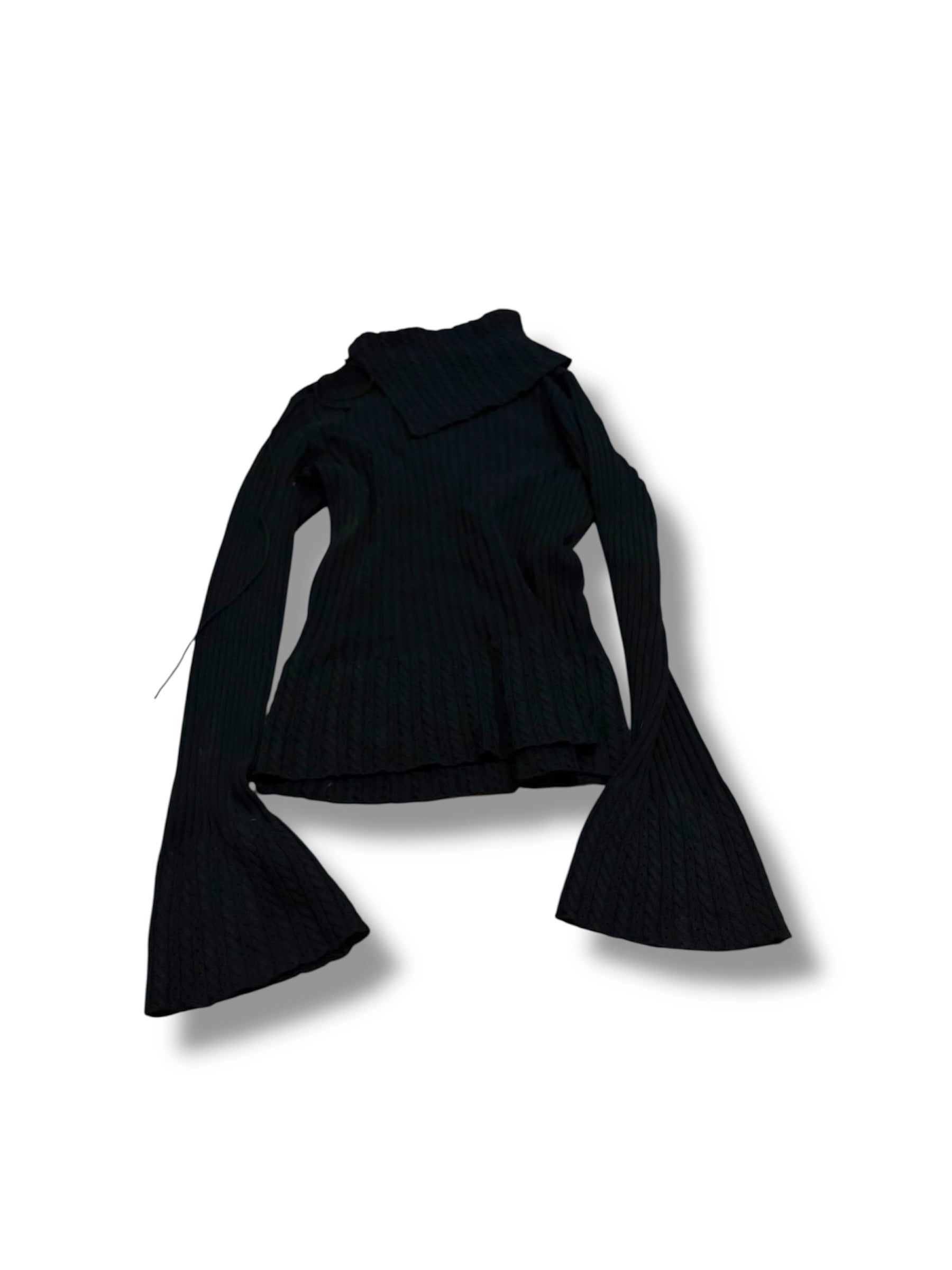 Black knit bell sleeve off the shoulder lace up sweater top