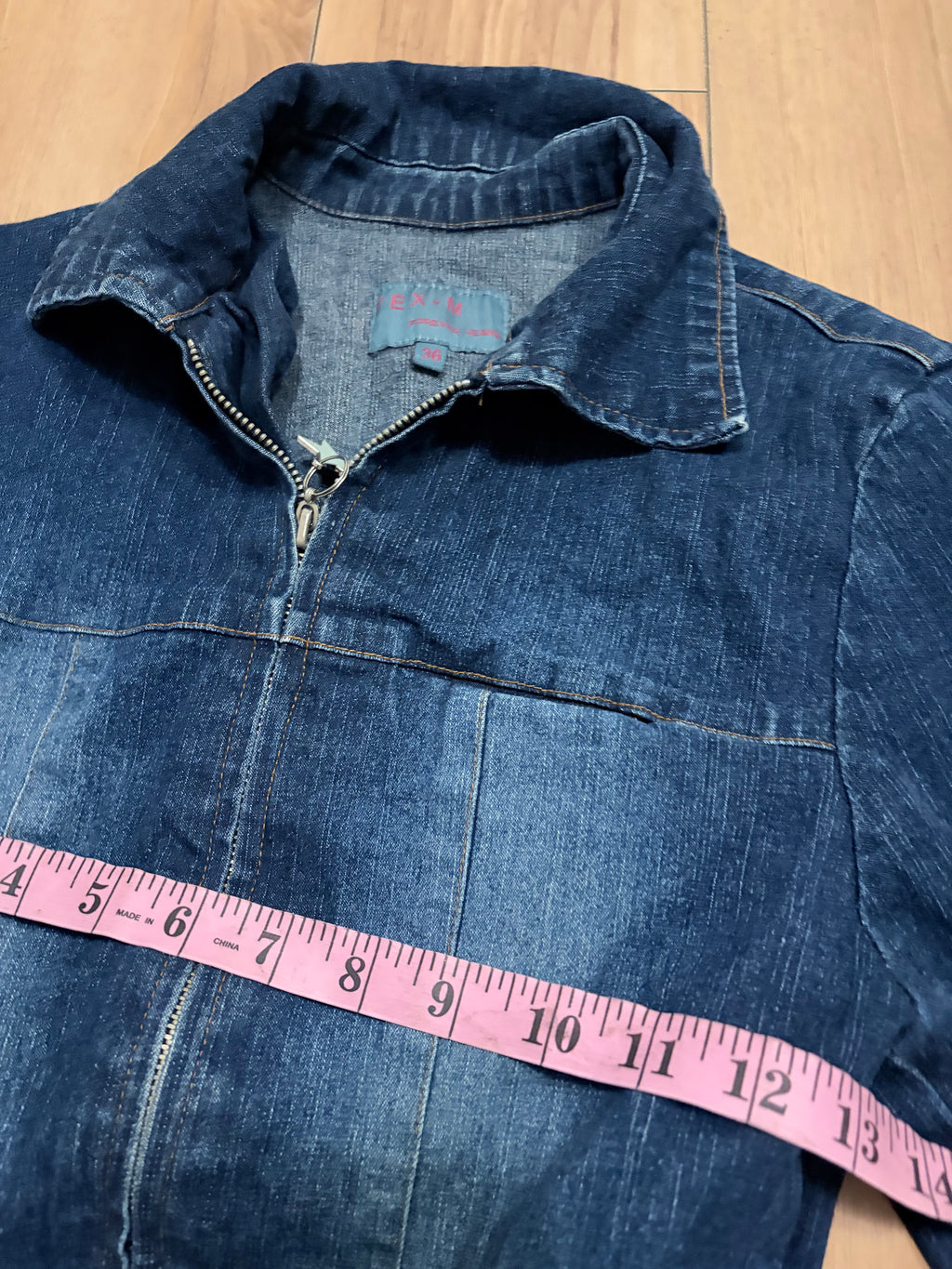 Denim moto jacket with star charm zipper size small