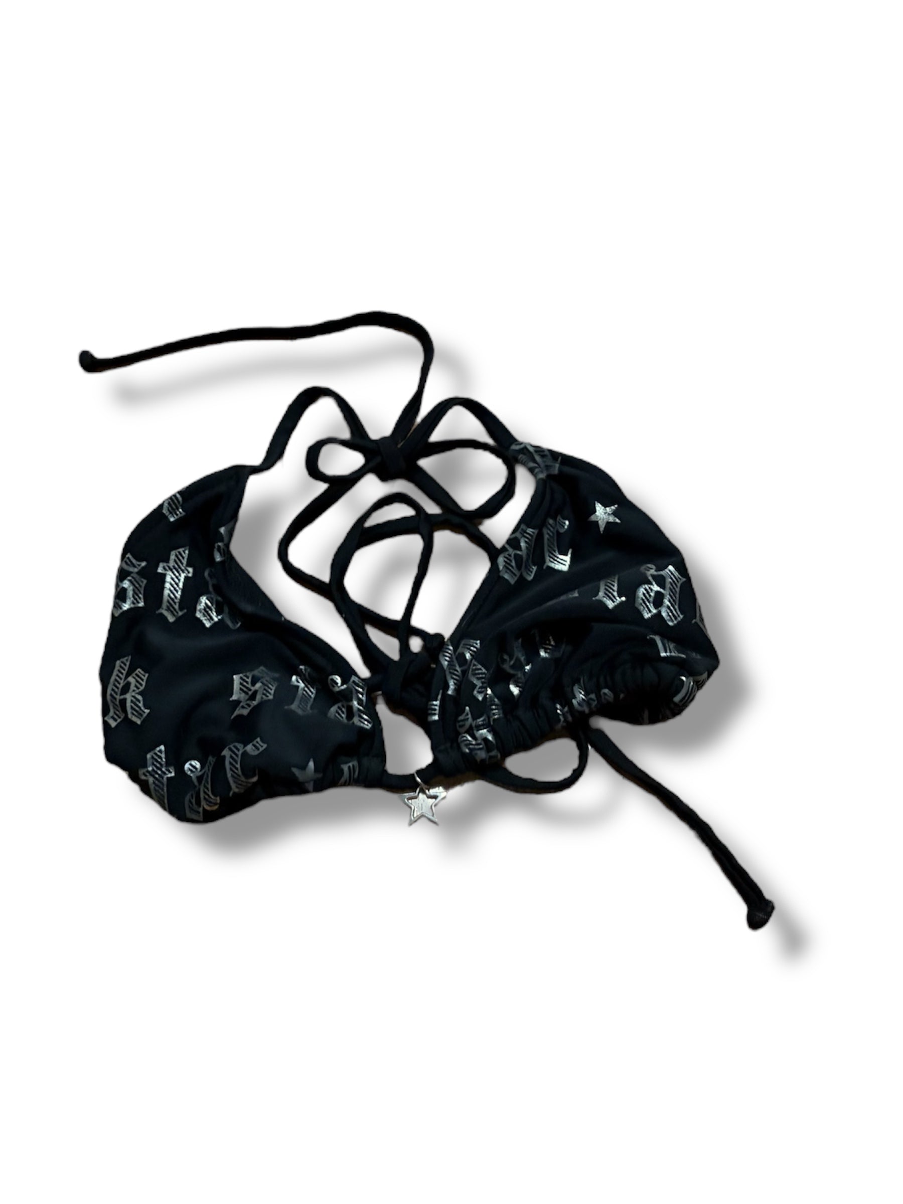 Black vintage star charm bikini top emo size small