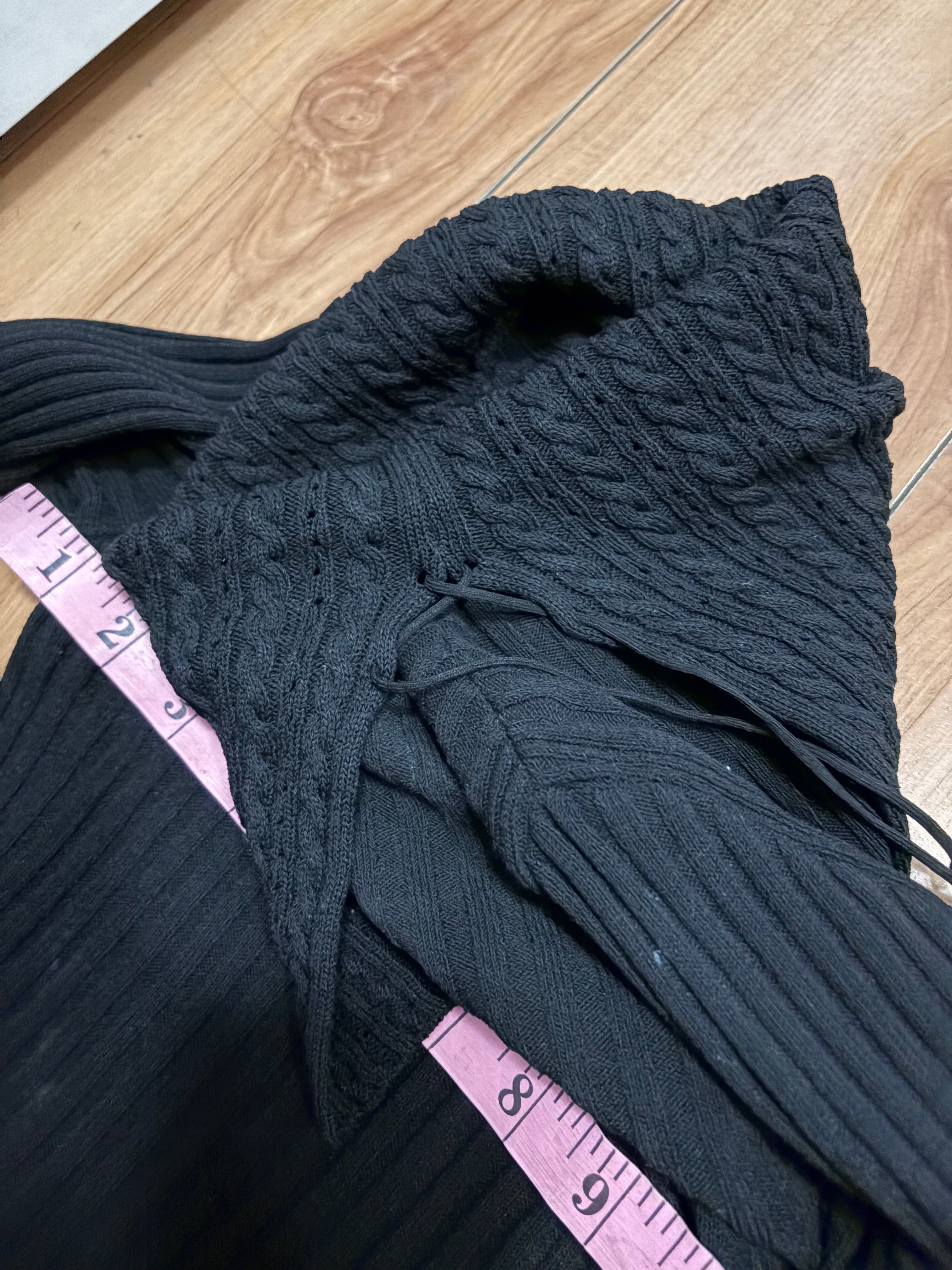 Black knit bell sleeve off the shoulder lace up sweater top