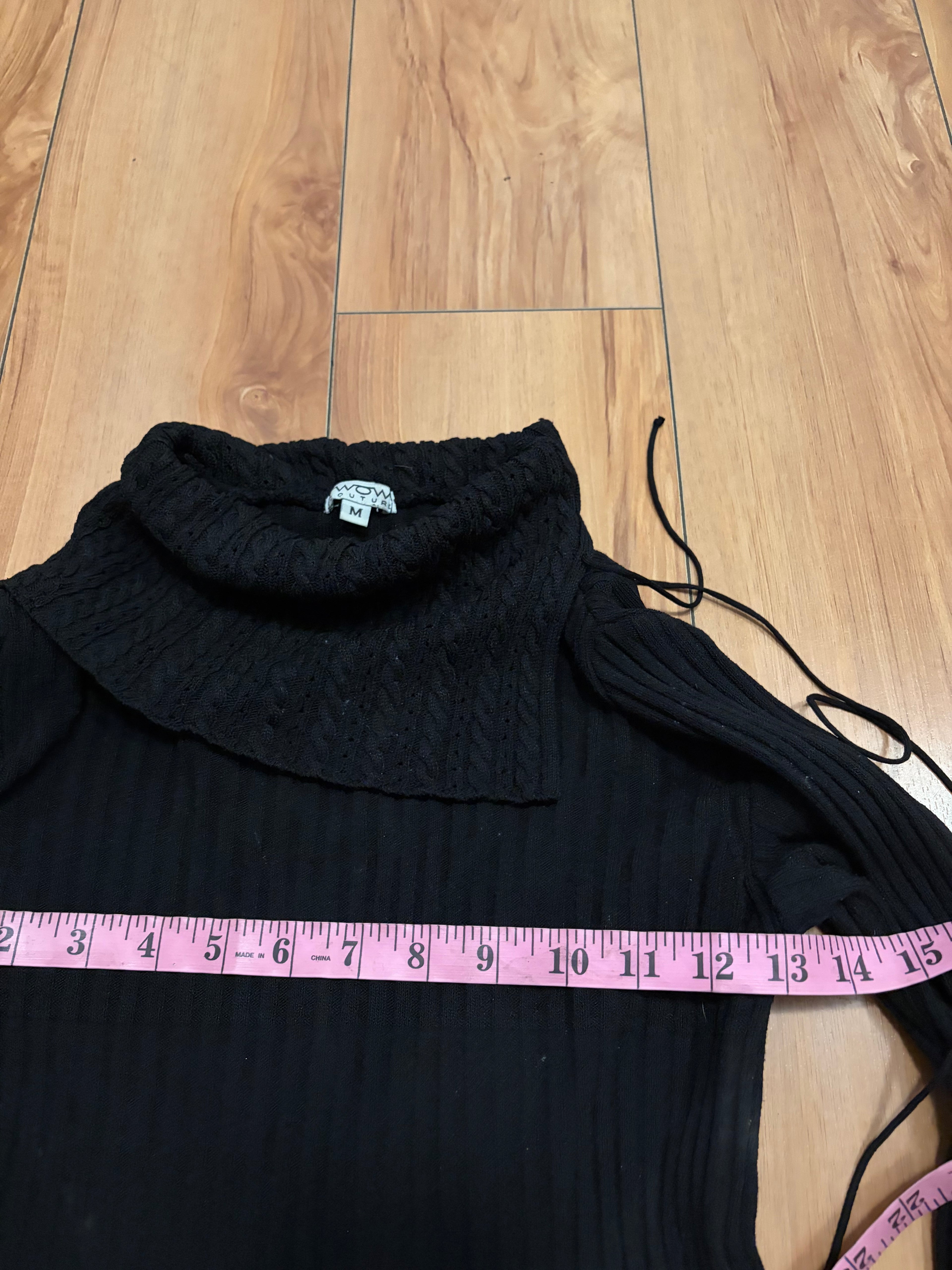 Black knit bell sleeve off the shoulder lace up sweater top