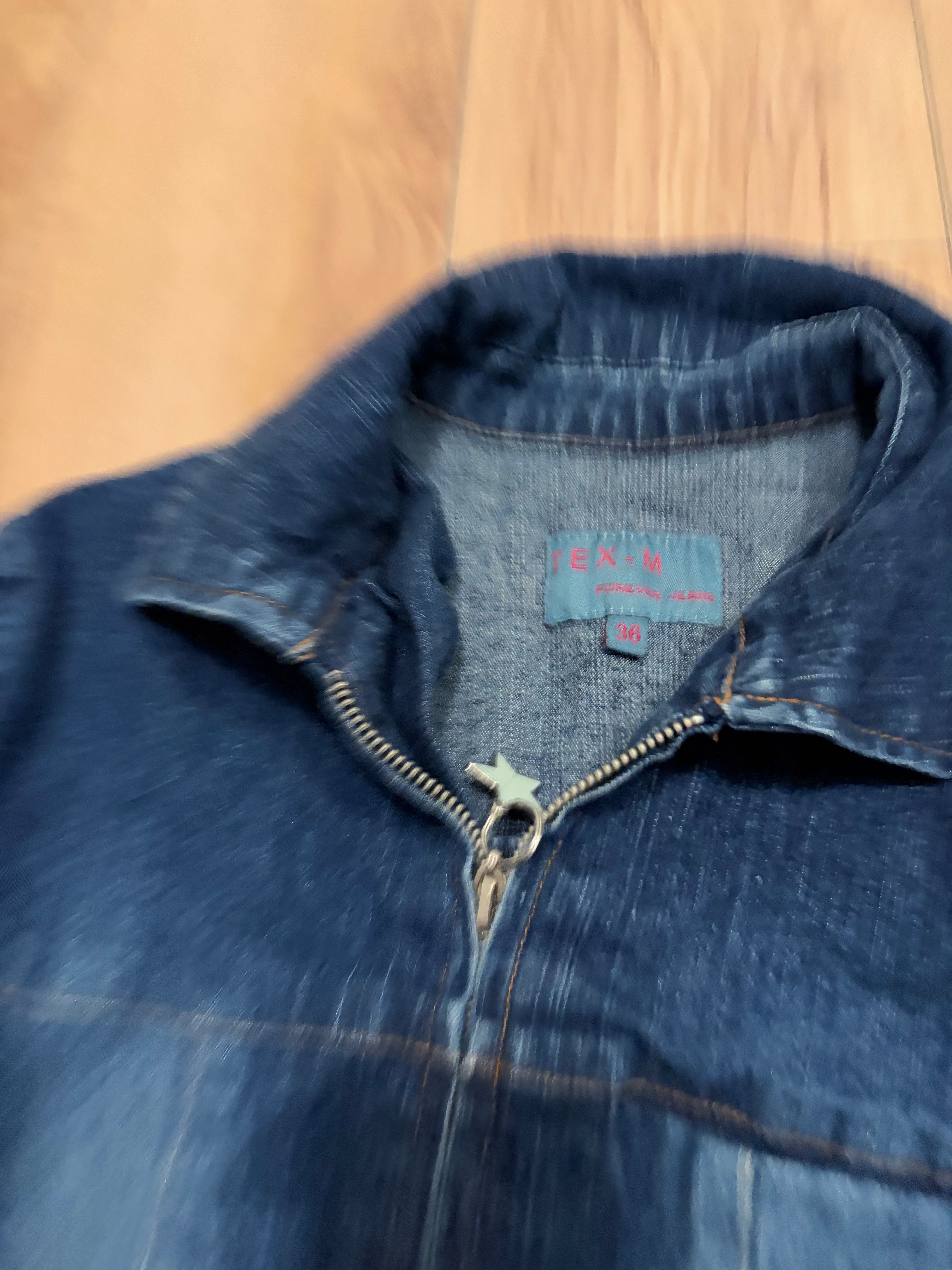 Denim moto jacket with star charm zipper size small