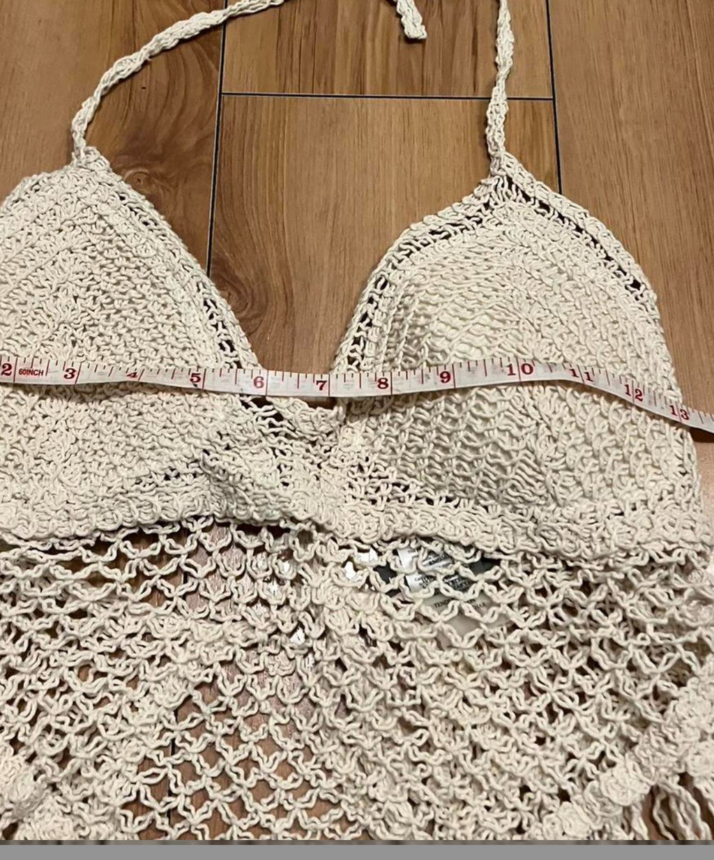 Beige beach halter cami tie top with fringe size small
