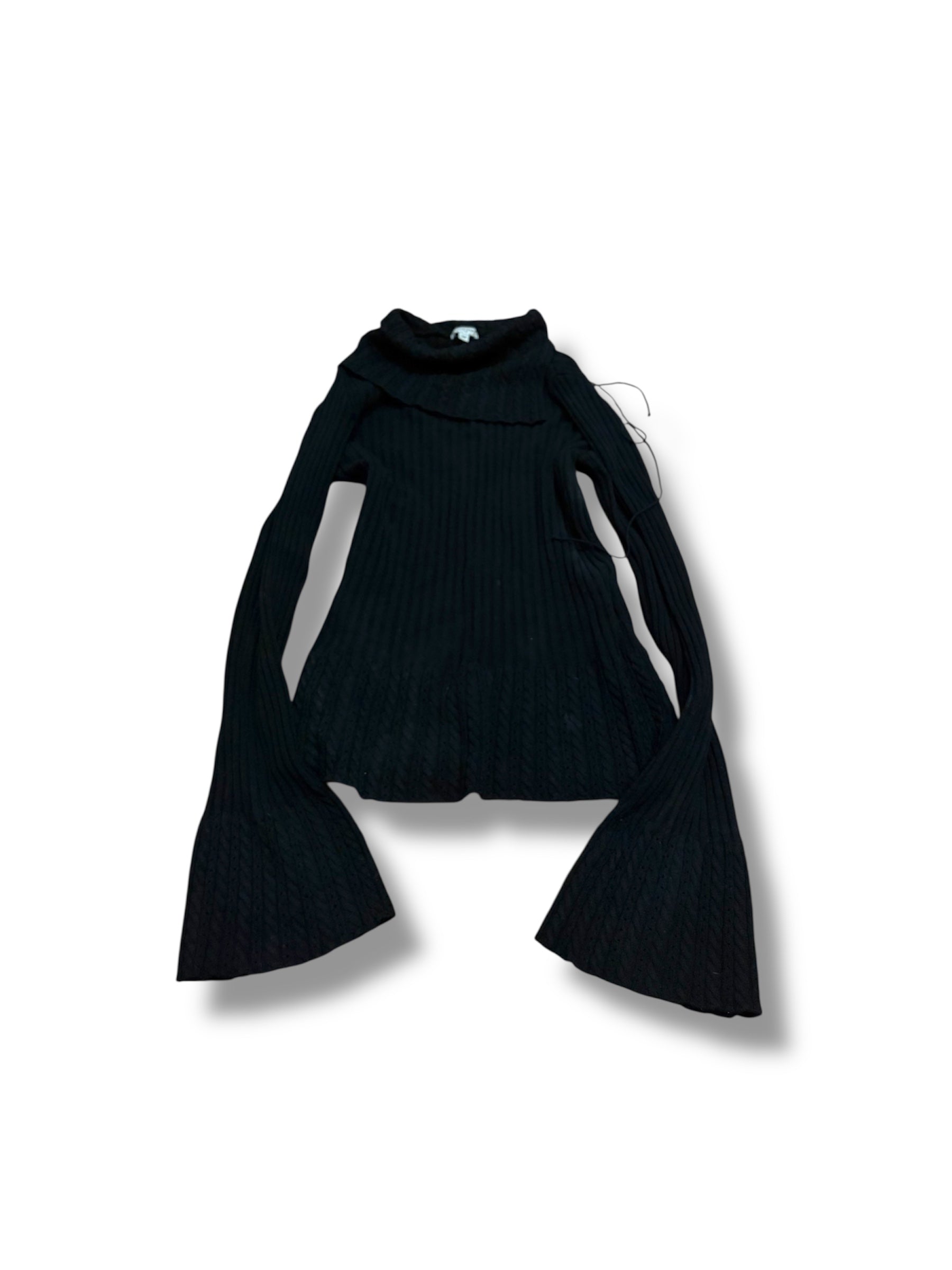 Black knit bell sleeve off the shoulder lace up sweater top