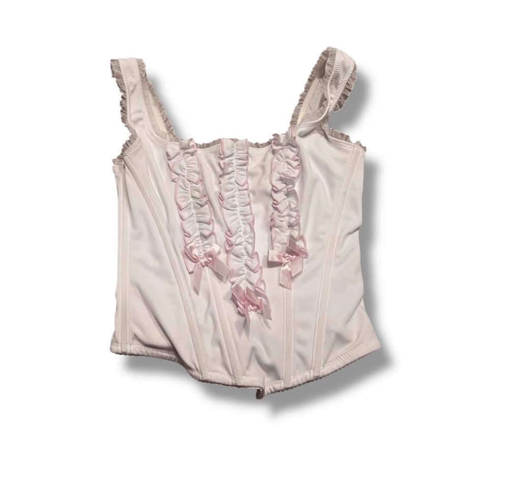 Babydoll pink white corset top milkmaid bow size medium