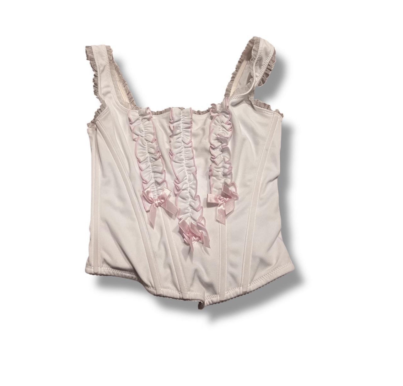 Babydoll pink white corset top milkmaid bow size medium