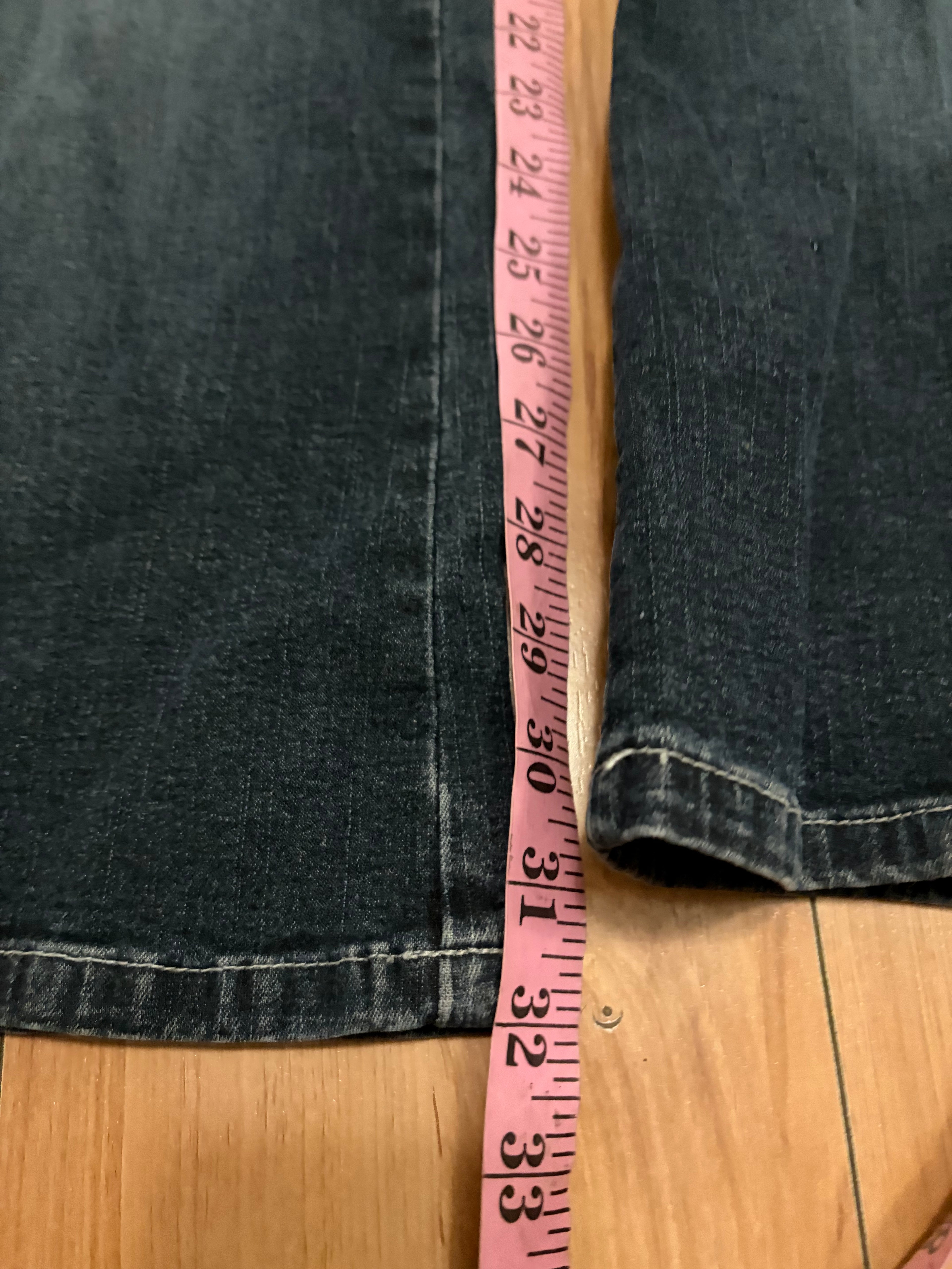 Black navy acid wash low rise angels wide leg jeans size 8