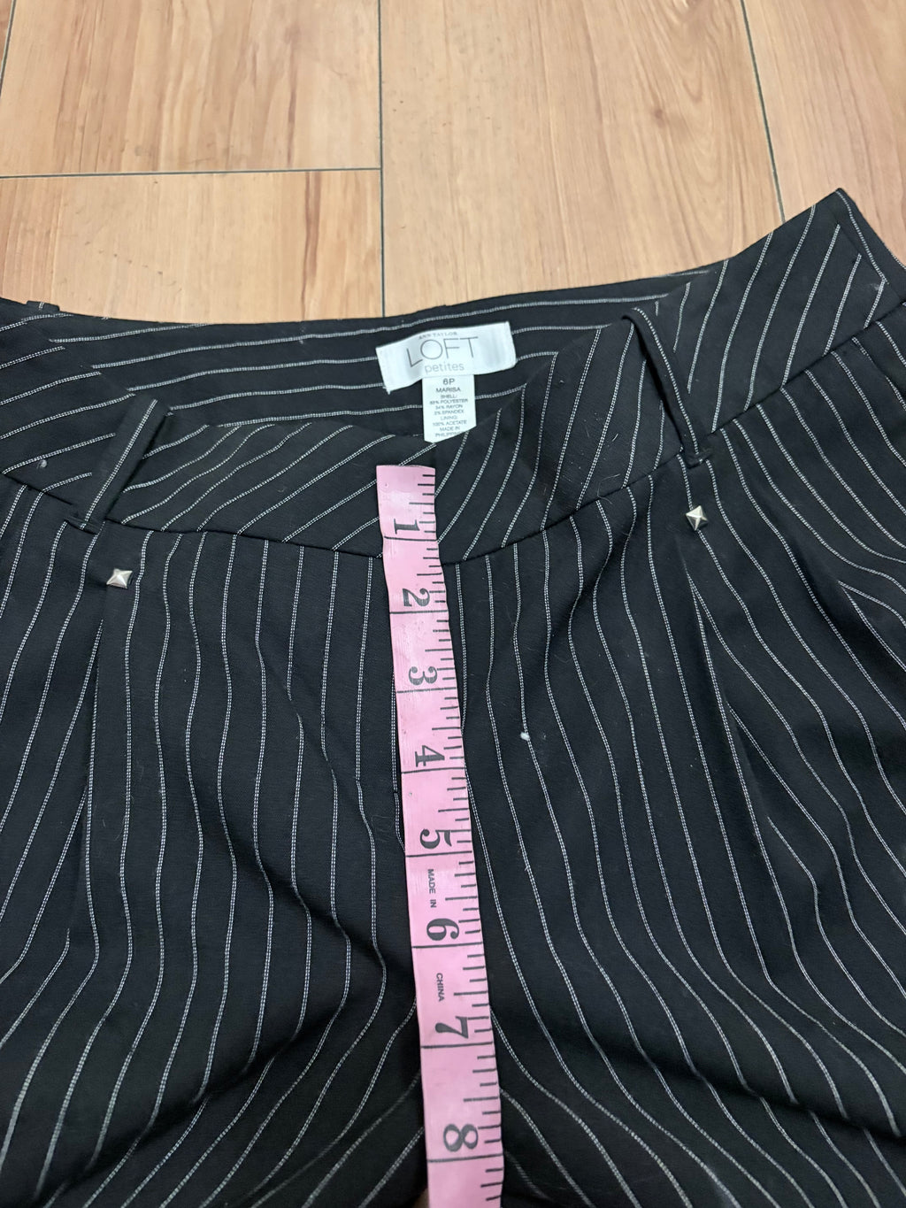 Black pinstripe low rise wide leg pants size 10